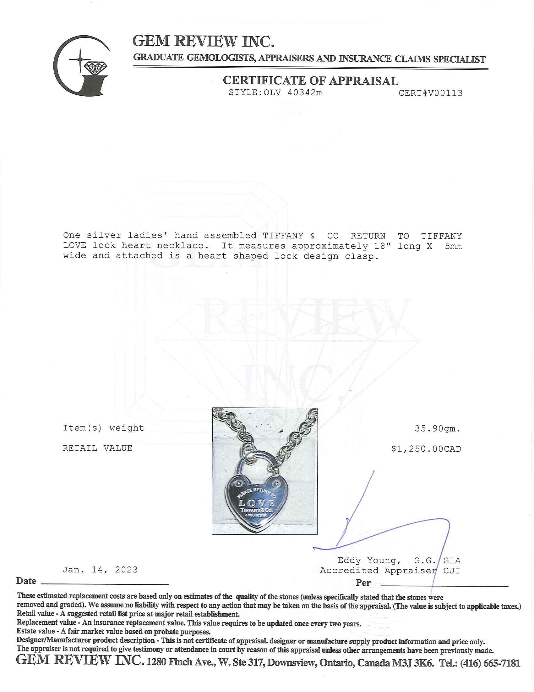 Tiffany & Co. Return to Tiffany Love Lock Heart Necklace
