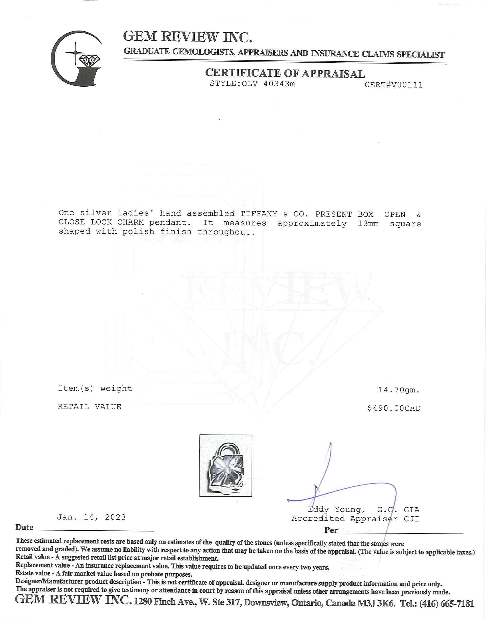 Tiffany & Co. Present Box Lock Charm