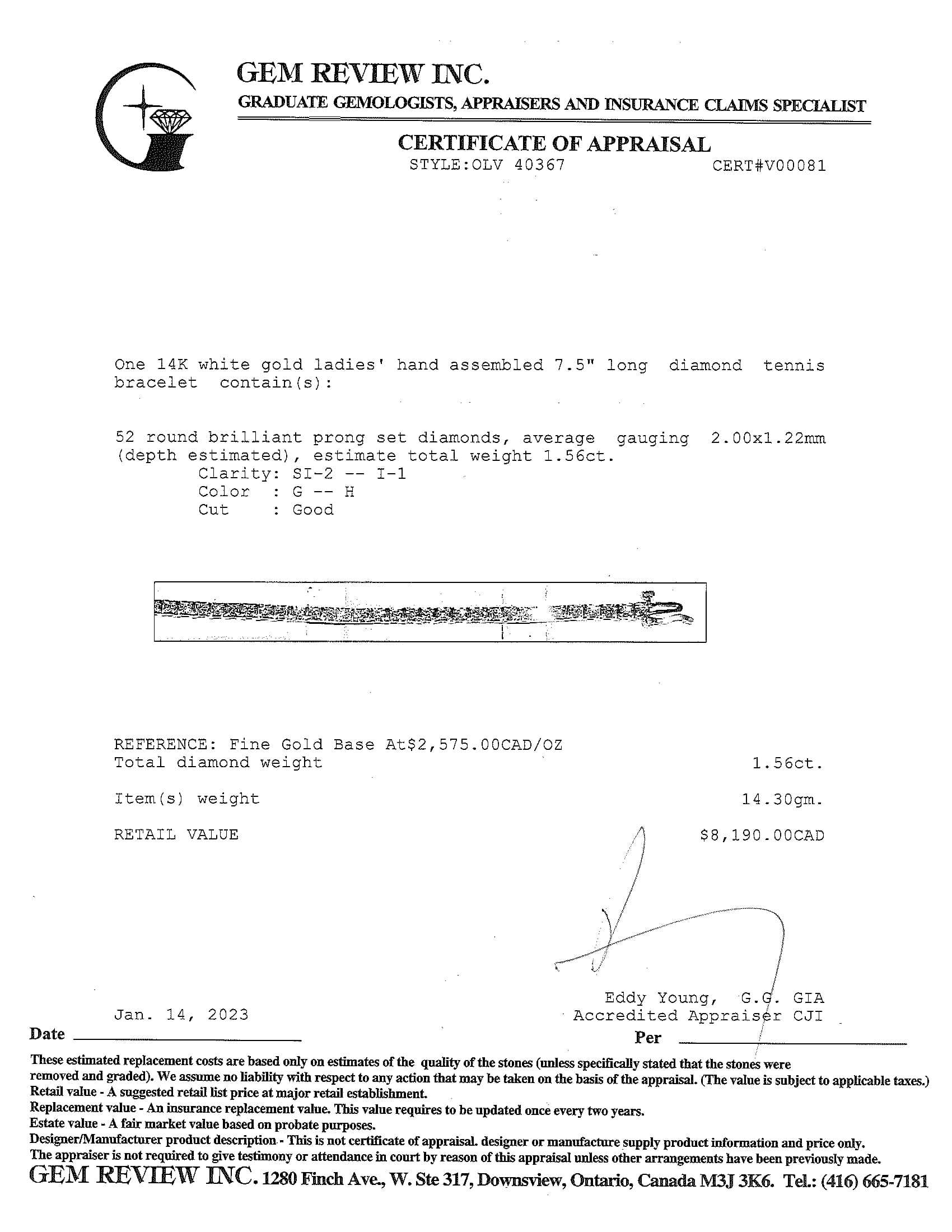 14k White Gold Diamond Tennis Bracelet