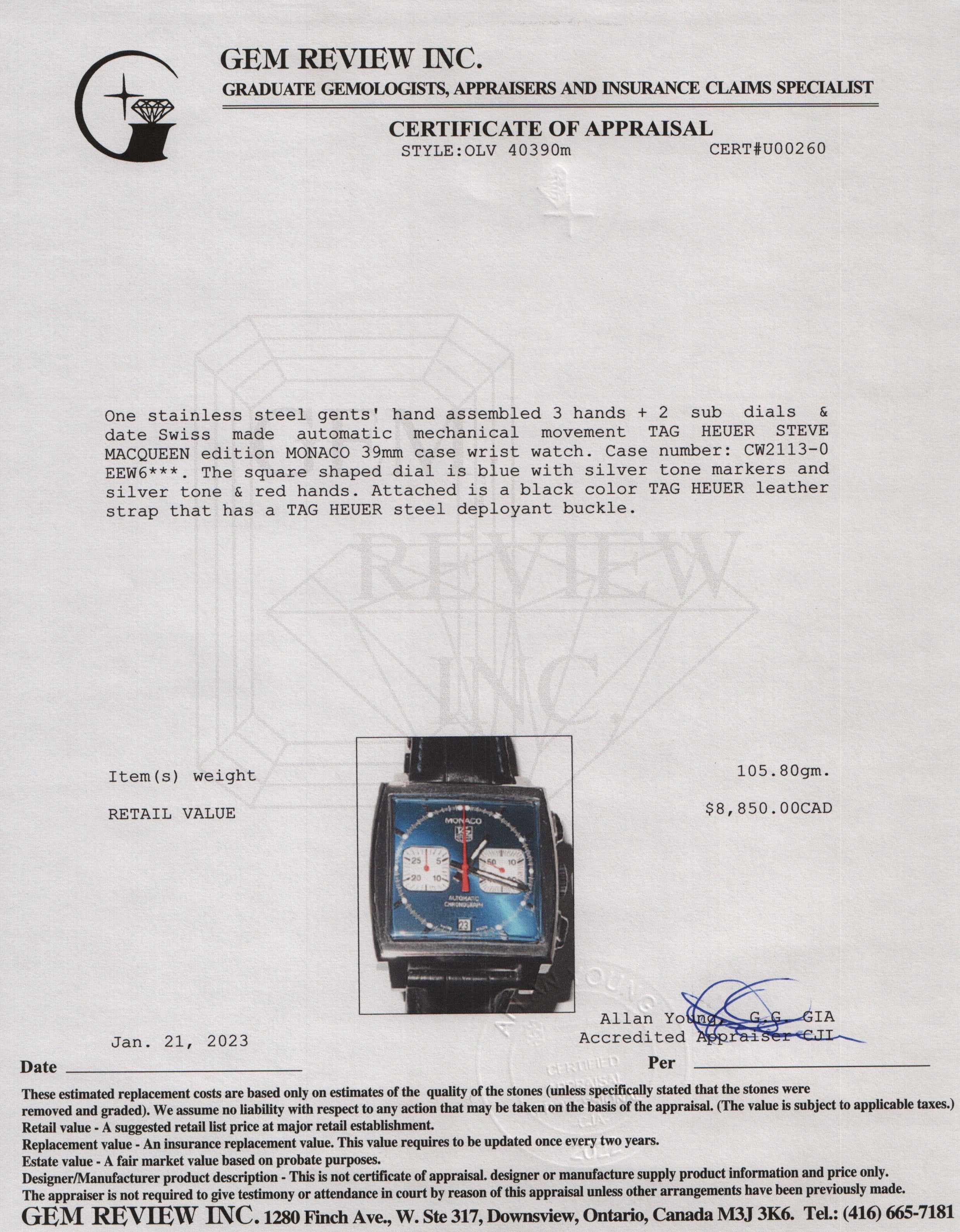 Tag Heuer Steve McQueen Edition Monaco Automatic Watch