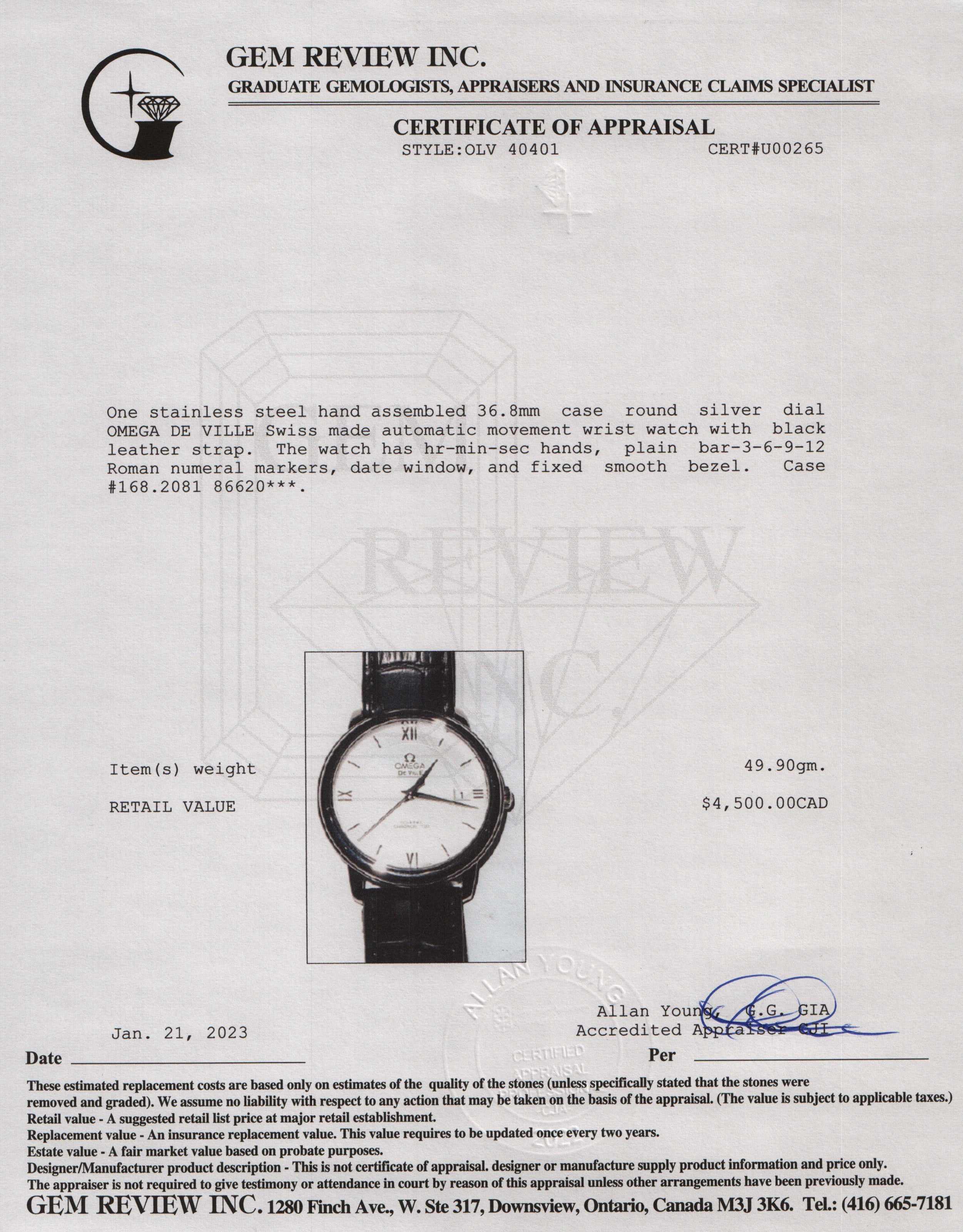 Omega De Ville Prestige Chronometer 36.8mm Automatic Watch