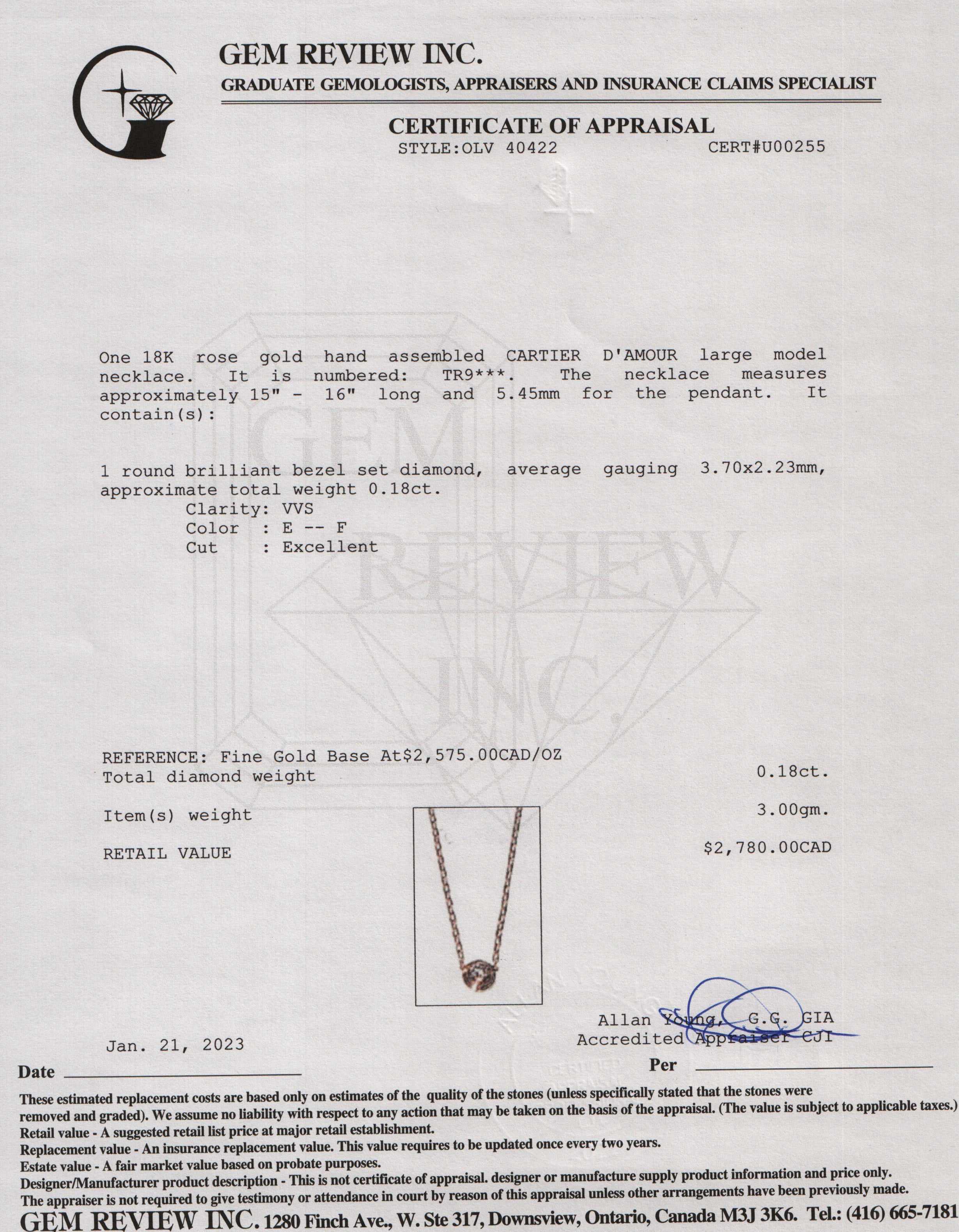 Cartier 18k Rose Gold D'Amour Necklace, Large Model