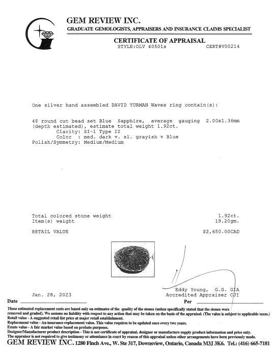 David Yurman Waves Ring with Blue Sapphires