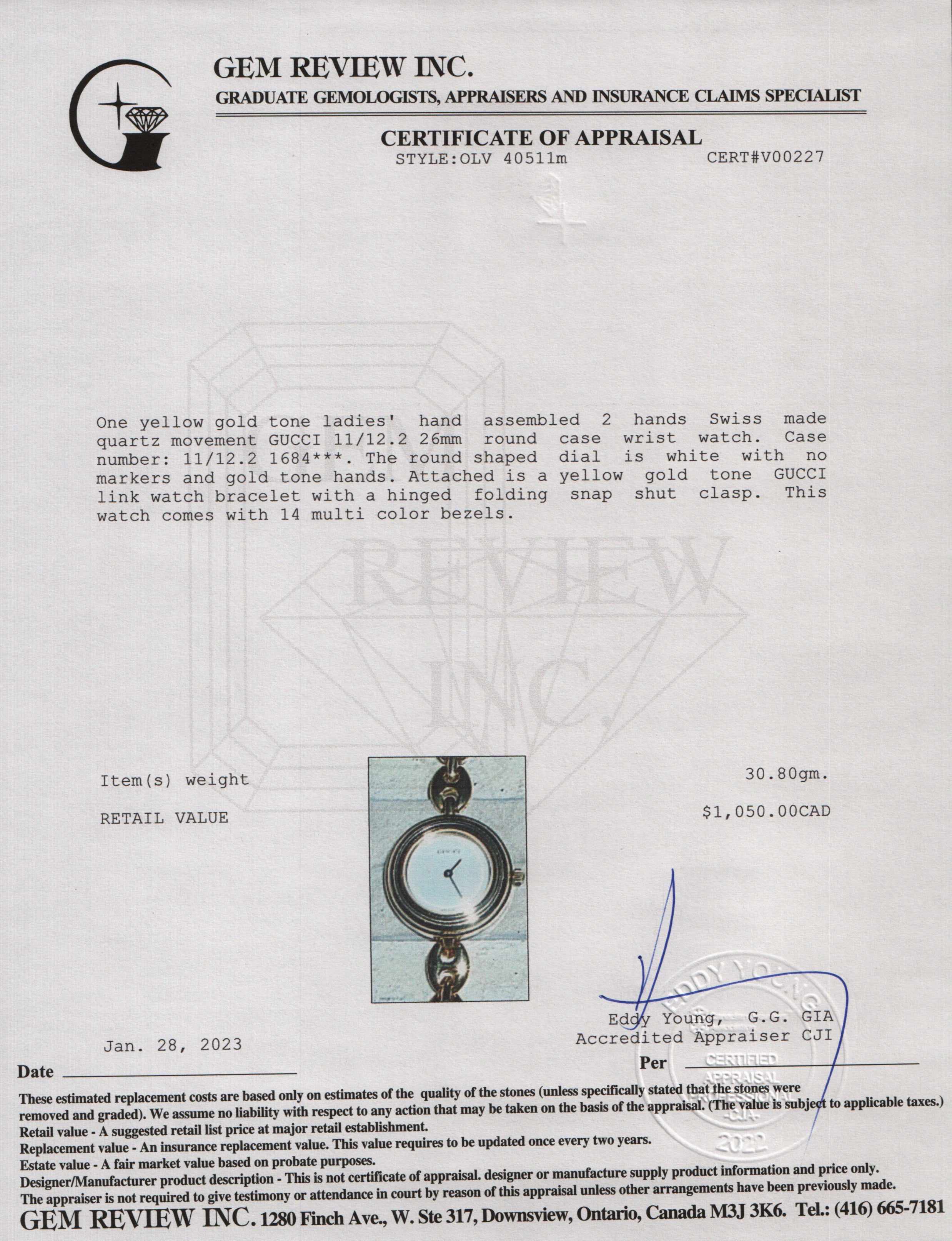 Gucci 1100 Series Watch w/ Box & 14 Multi-Colour Bezels