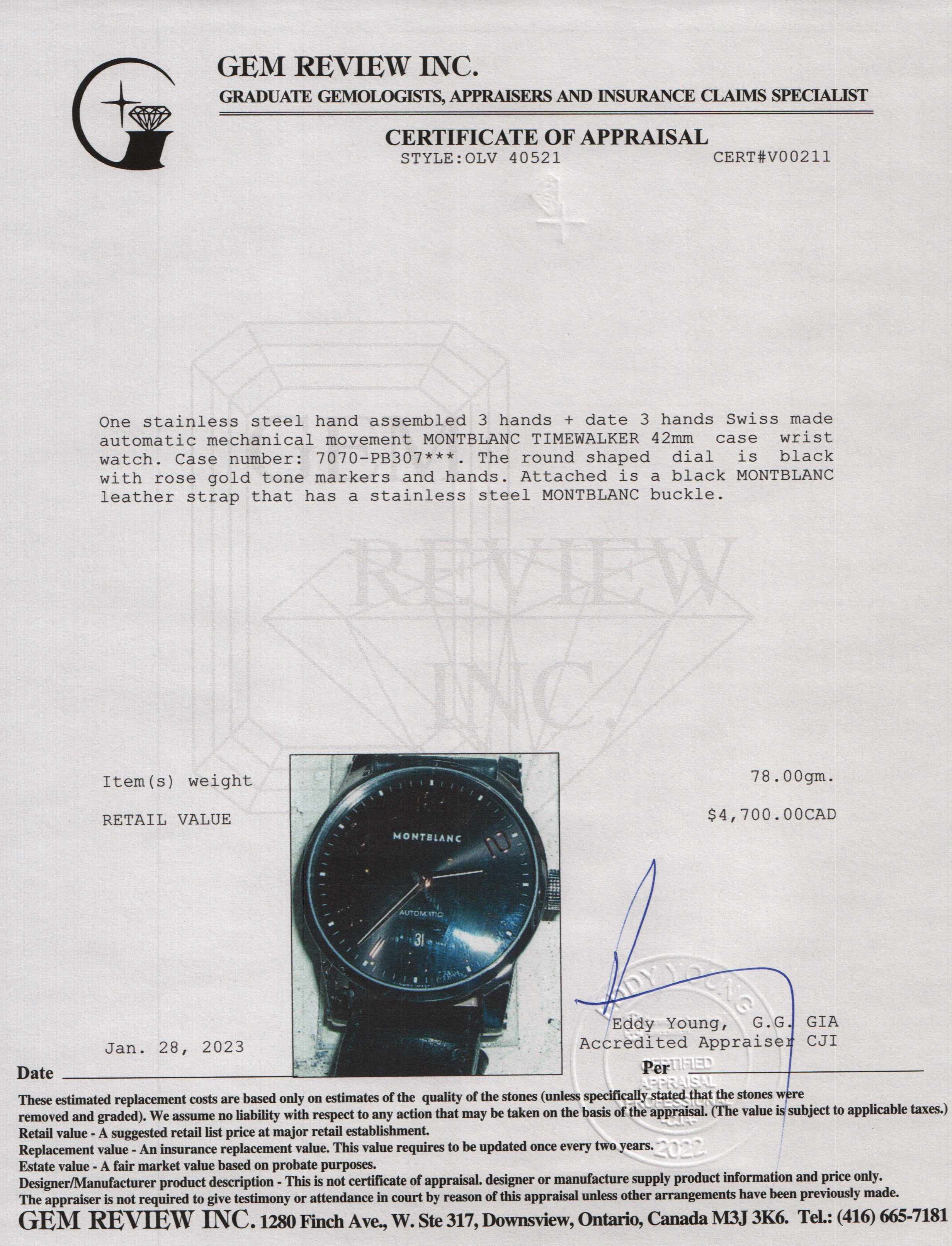 Montblanc Timewalker Automatic Watch w/ Box