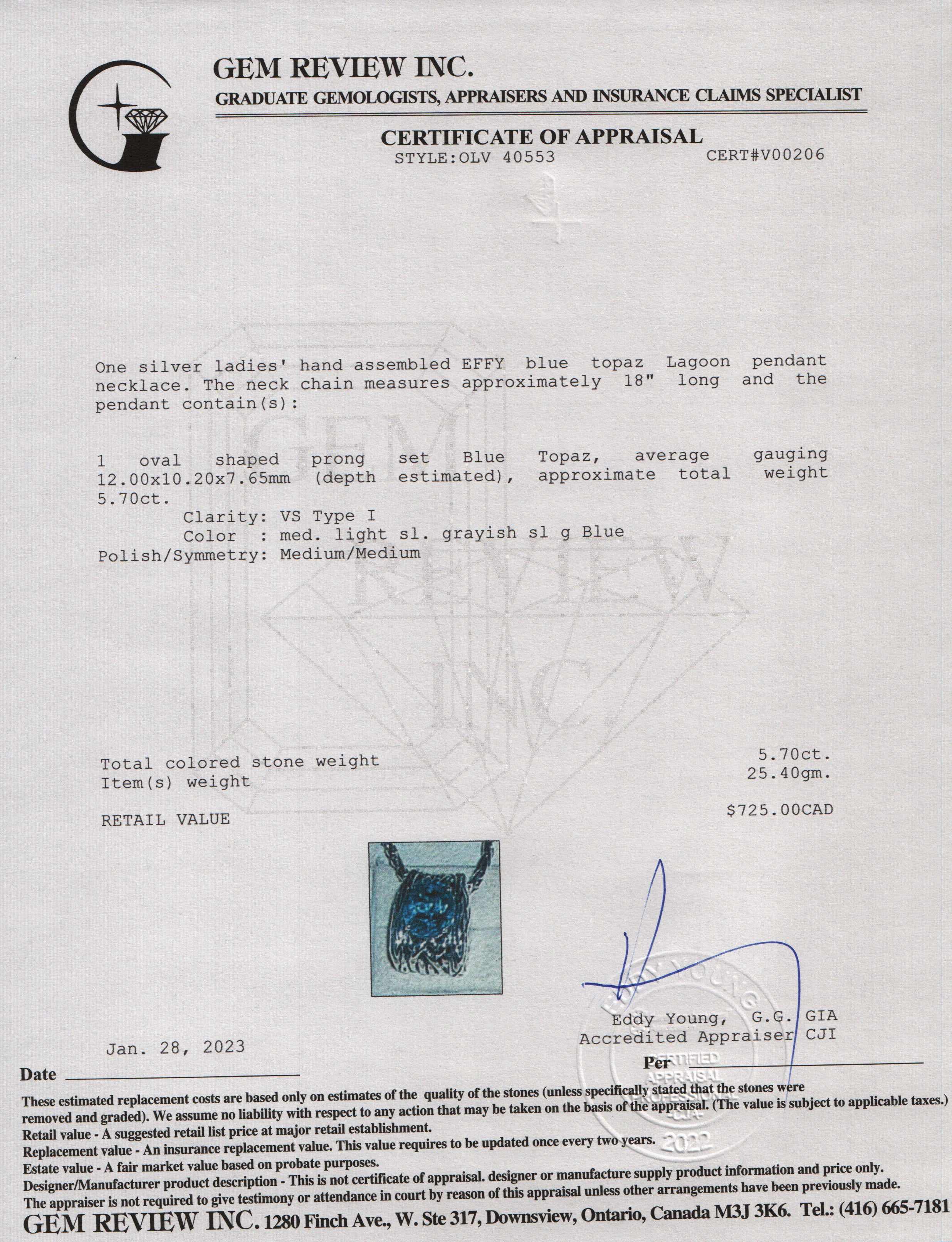 Effy Blue Topaz Lagoon Pendant Necklace