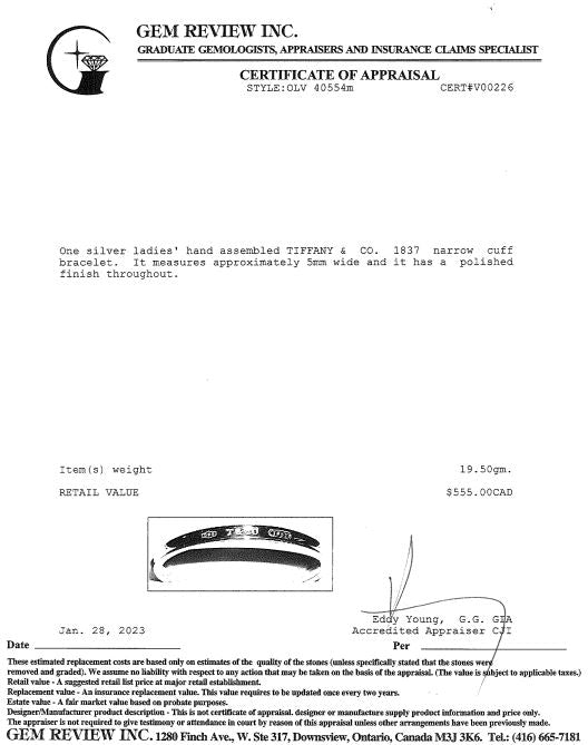 Tiffany & Co. 1837 Narrow Cuff