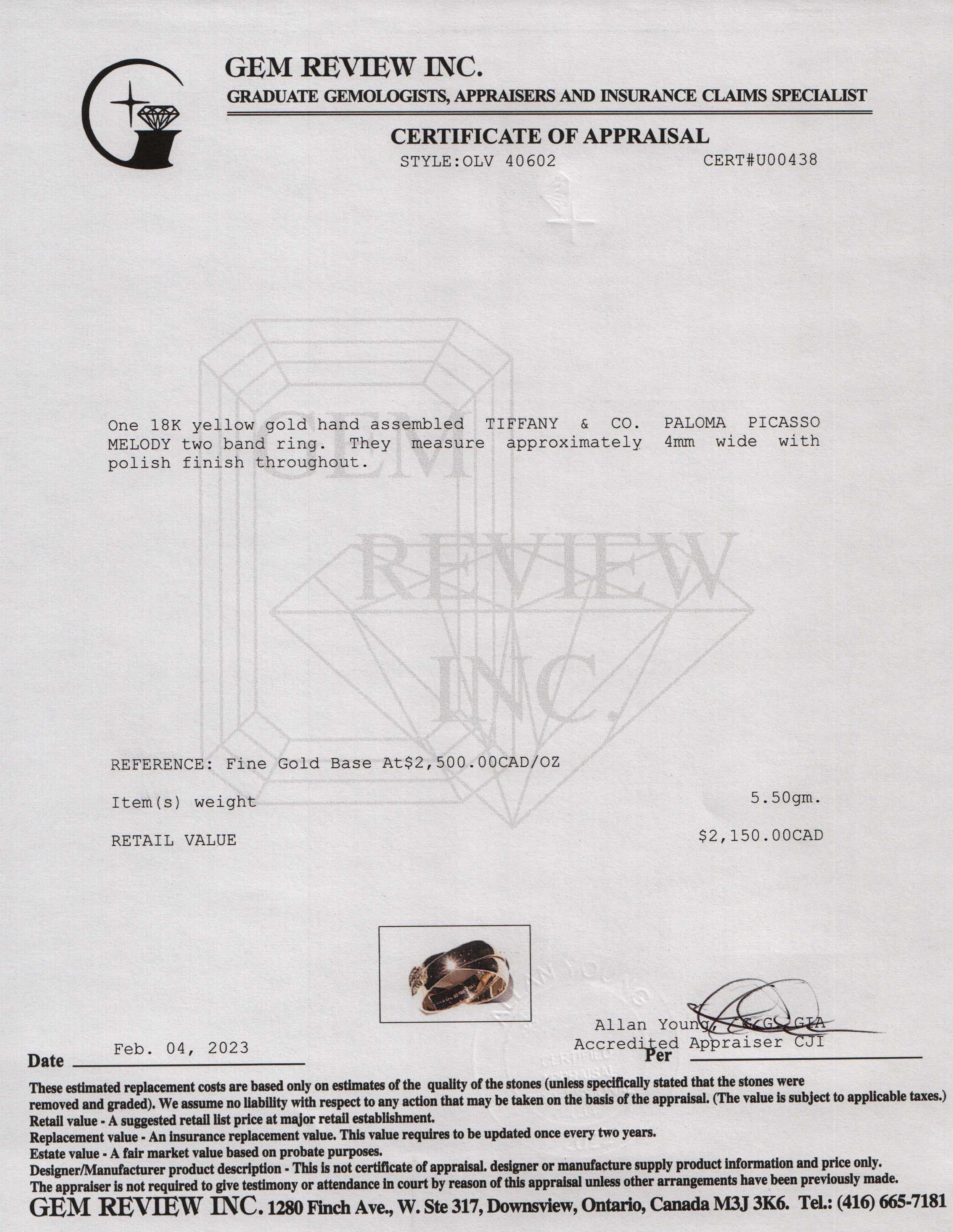 Tiffany & Co. Paloma Picasso 18k Yellow Gold Melody Two-Band Rolling Ring