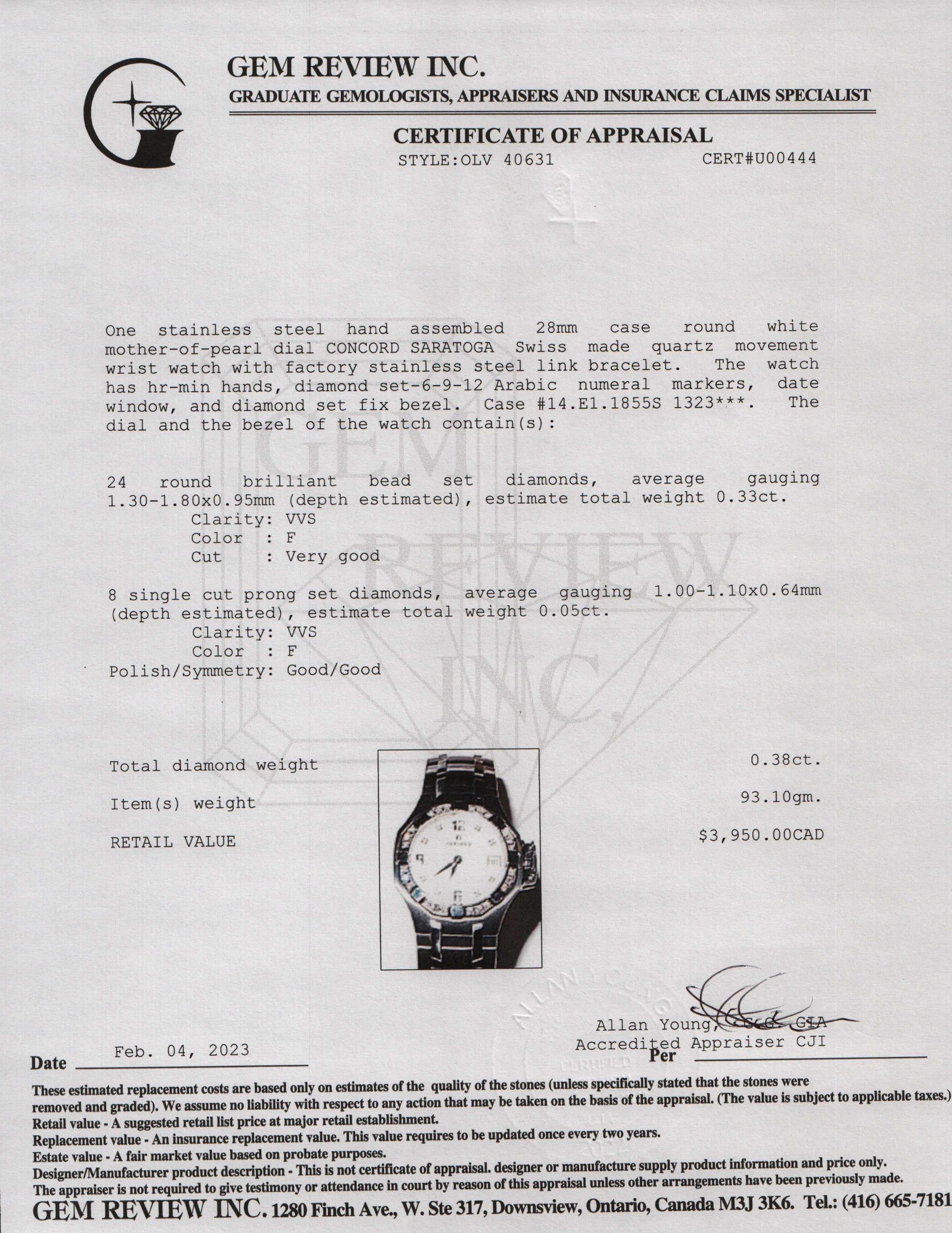 Concord Saratoga Diamond Bezel Watch