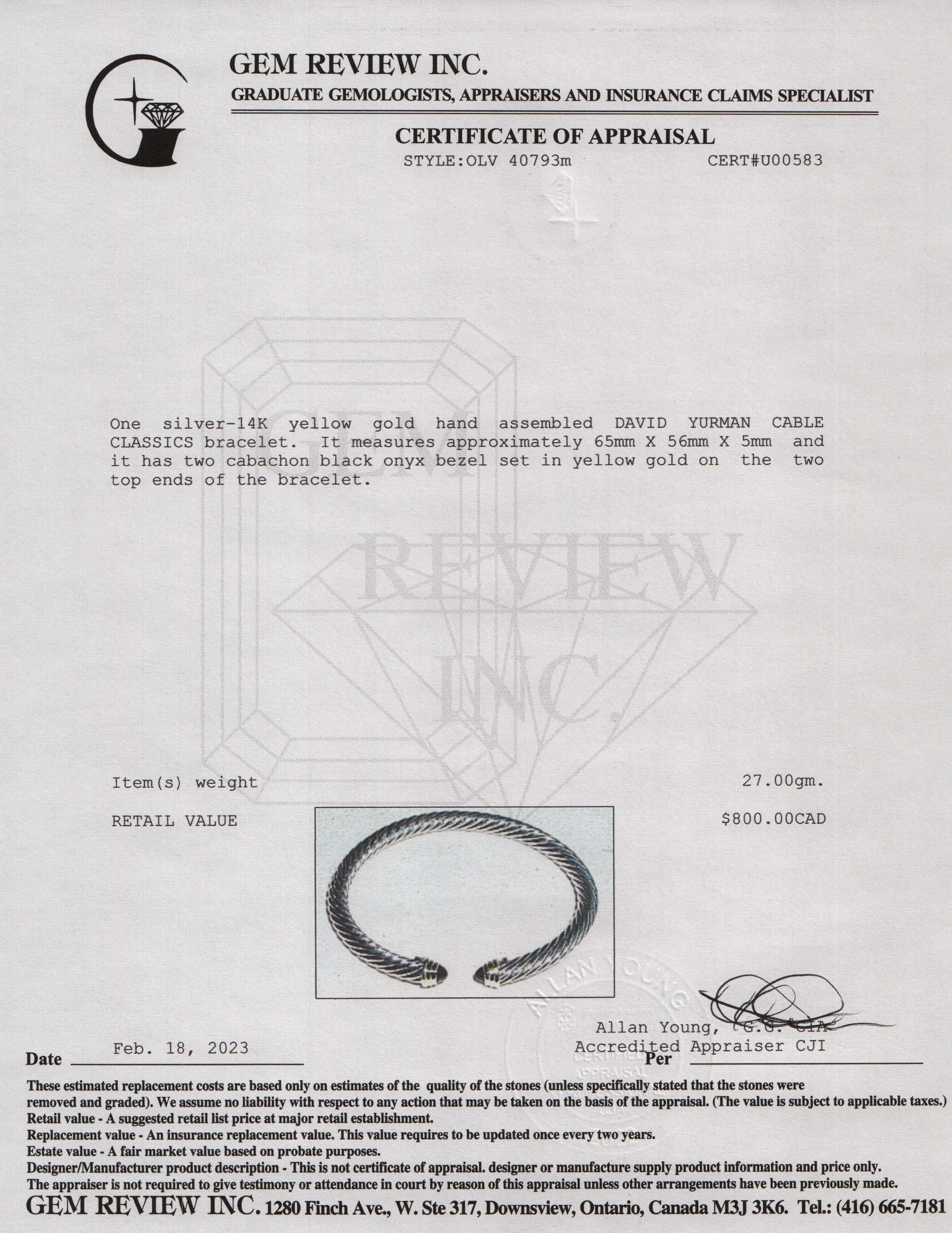 David Yurman Two-Tone 5mm Cable Classics Bracelet with Black Onyx