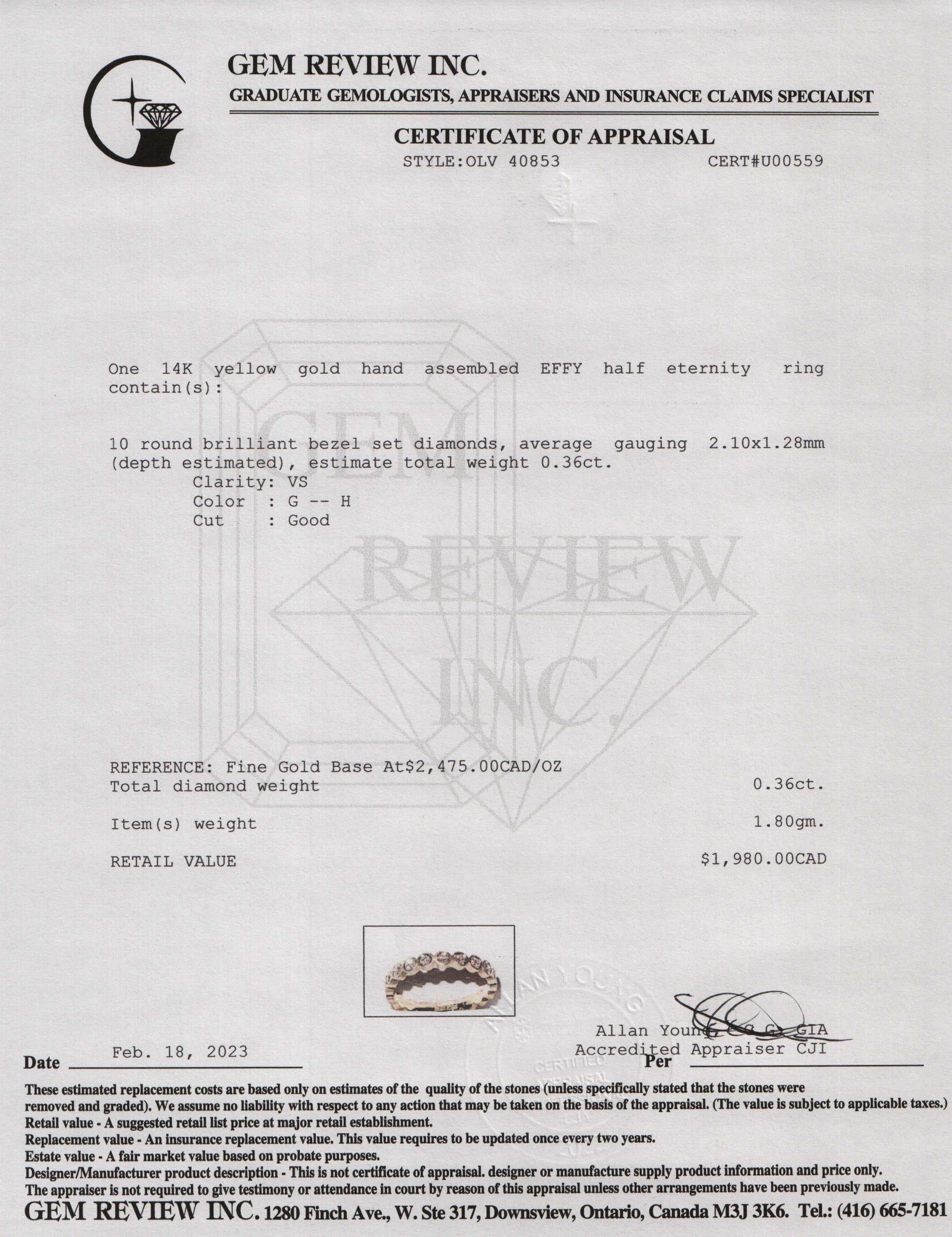 EFFY 14k Yellow Gold Bezel-Set Diamond Band Ring