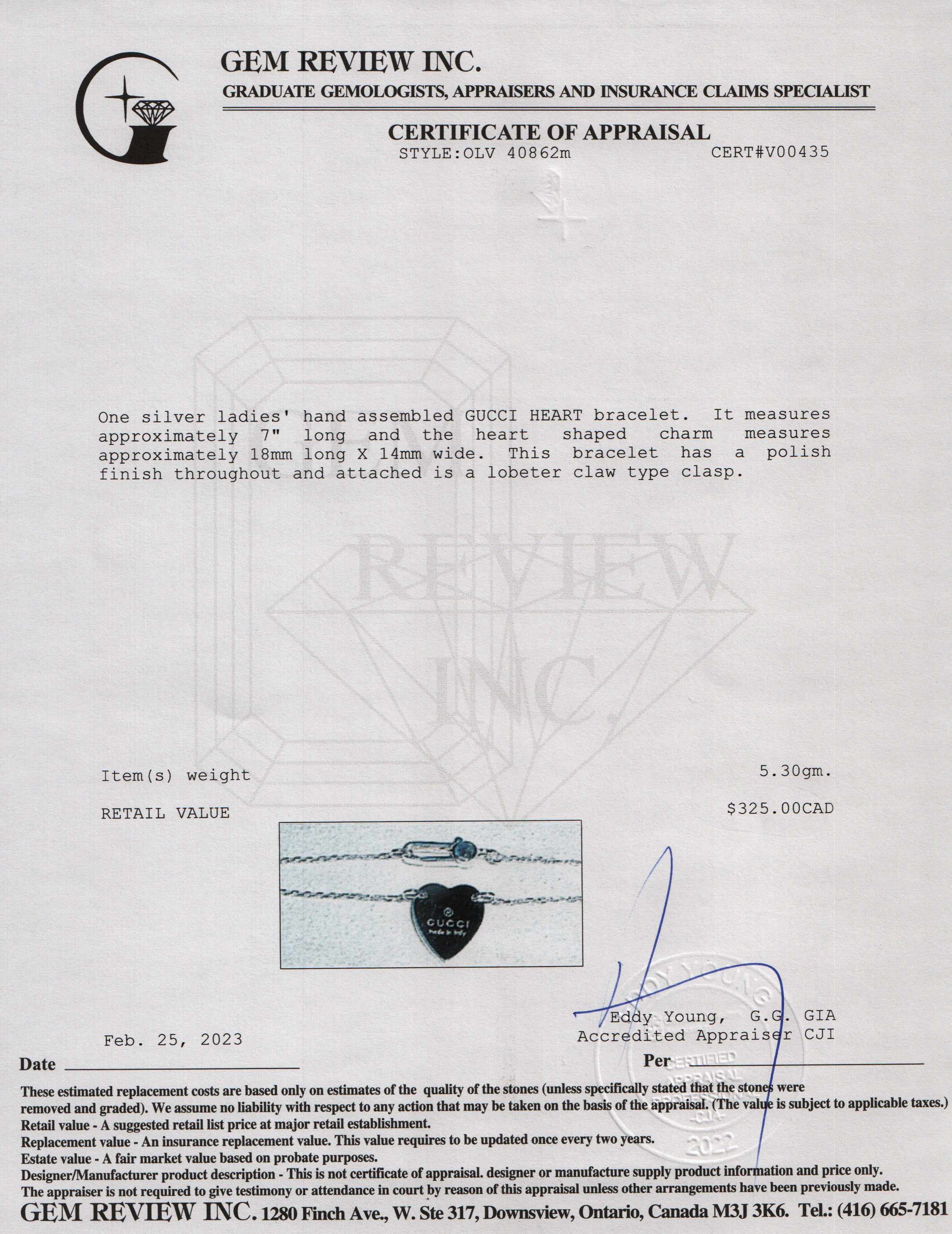 Gucci Trademark Heart Bracelet w/ Box