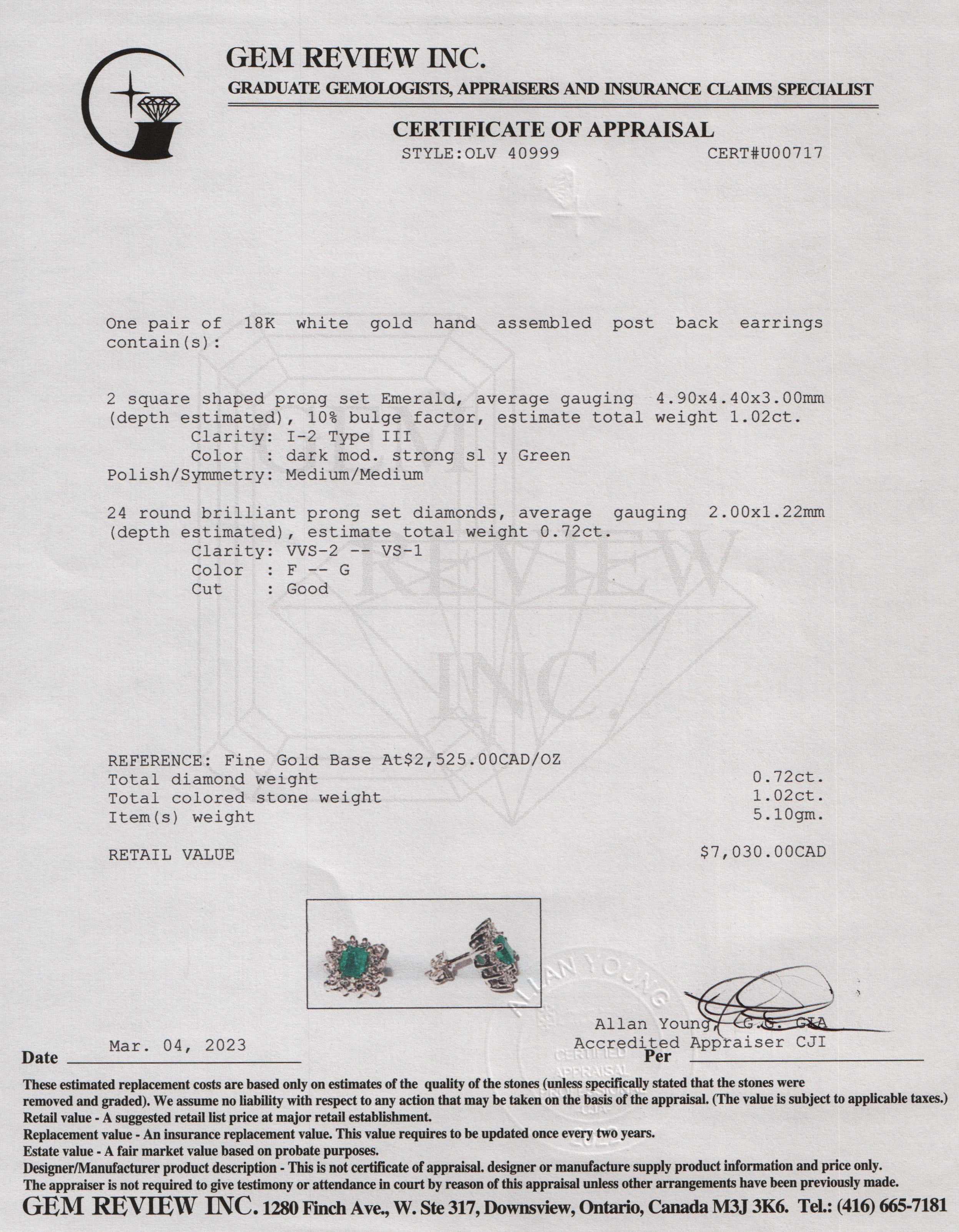 18k White Gold Emerald & Diamond Earrings