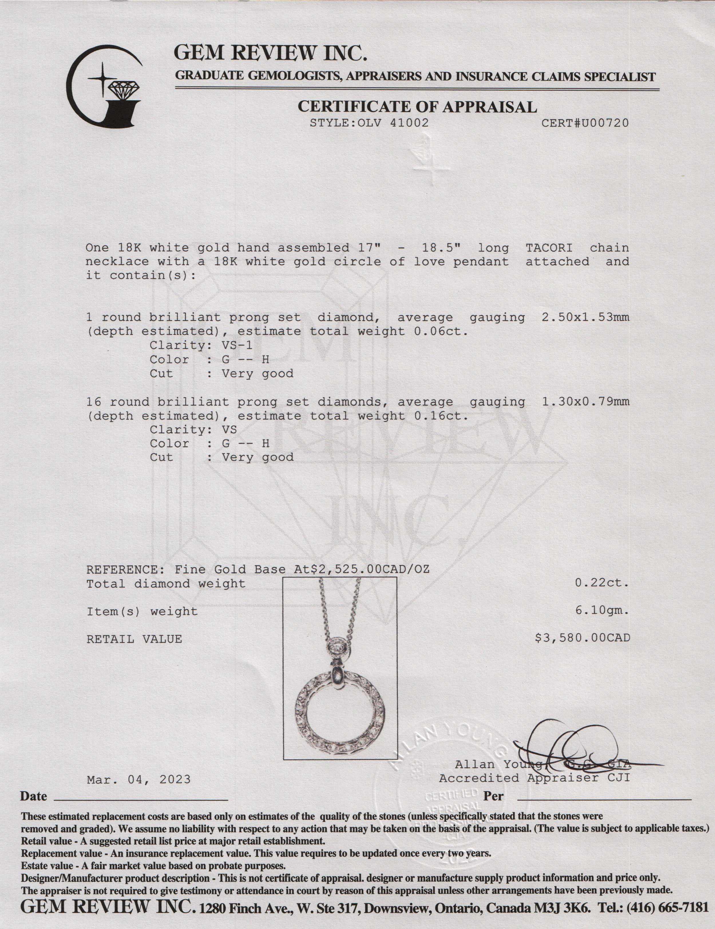 Tacori 18k White Gold Diamond Circle of Love Pendant Necklace