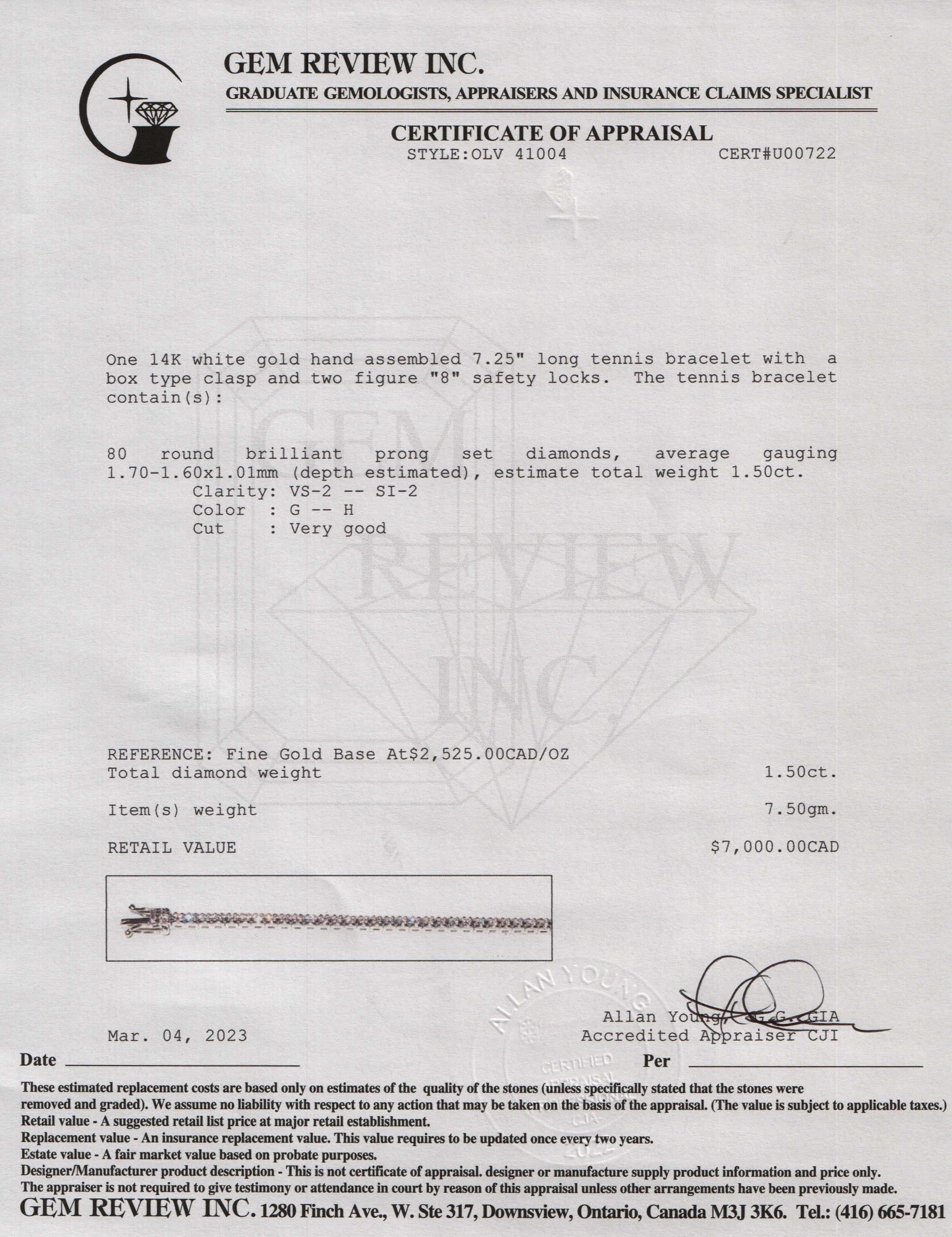 14k White Gold 1.50 tcw. Diamond Tennis Bracelet