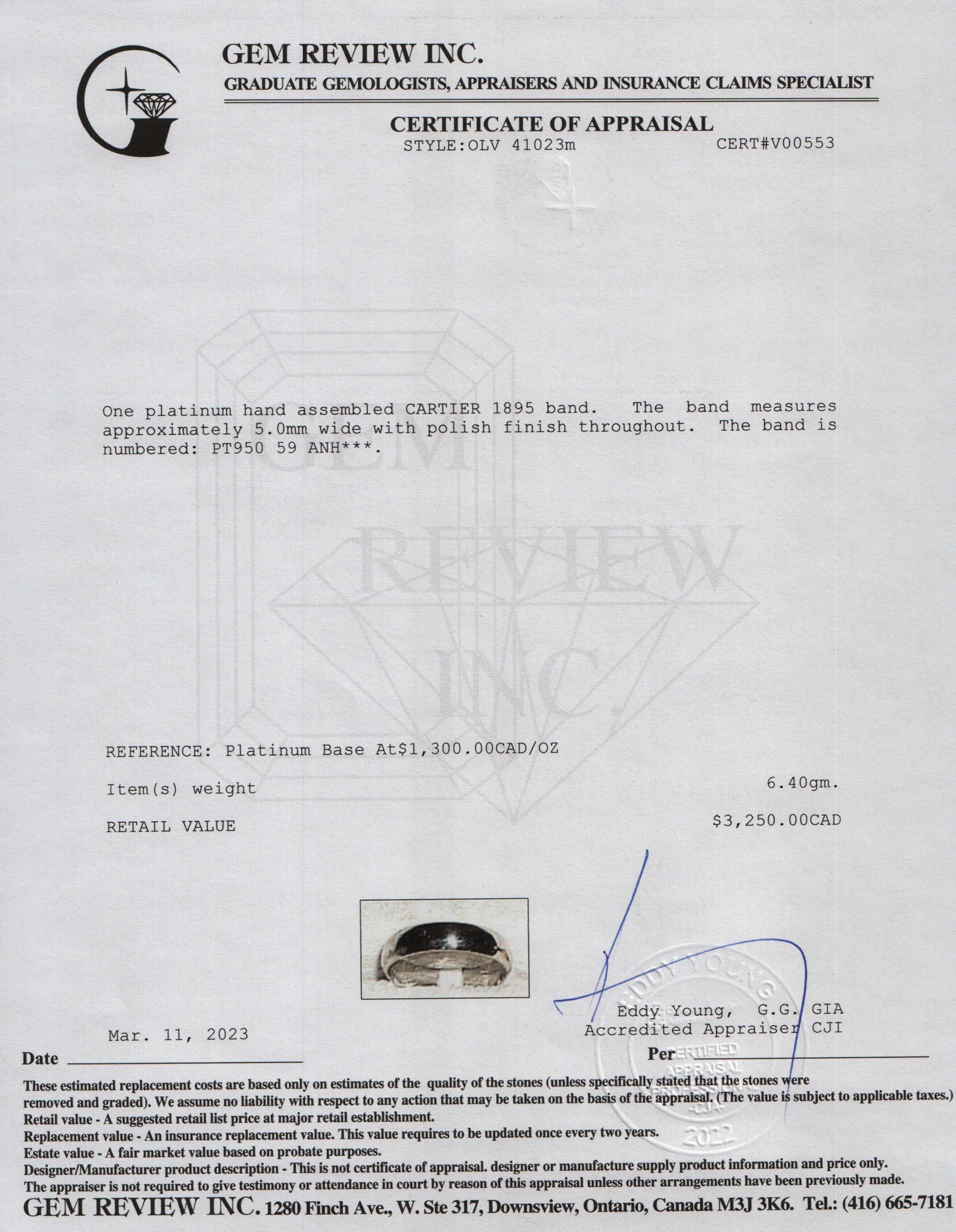 Cartier Platinum 1895 Wedding Band