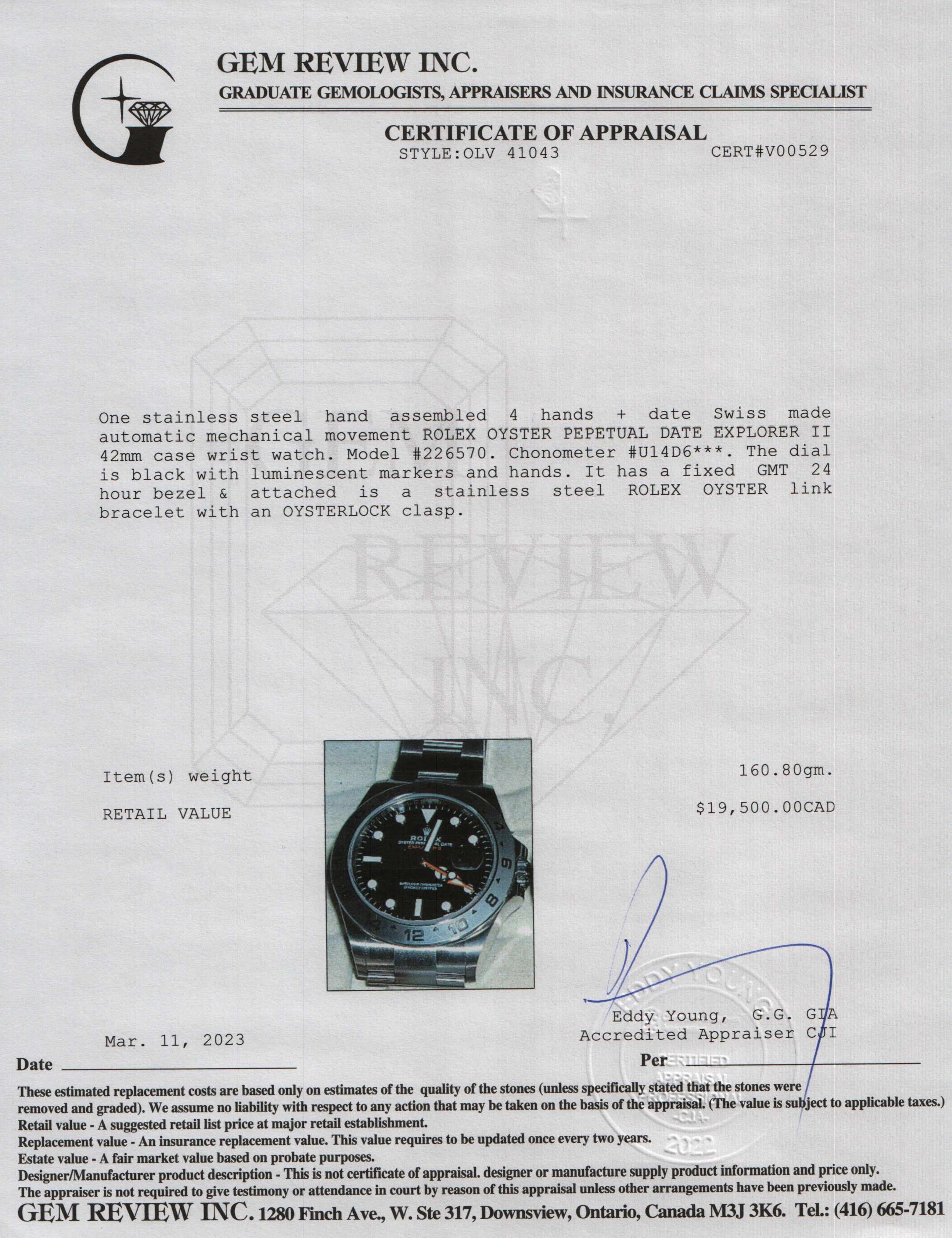 Rolex 2021 Oyster Perpetual Explorer II 42mm Watch w/ Box & Papers