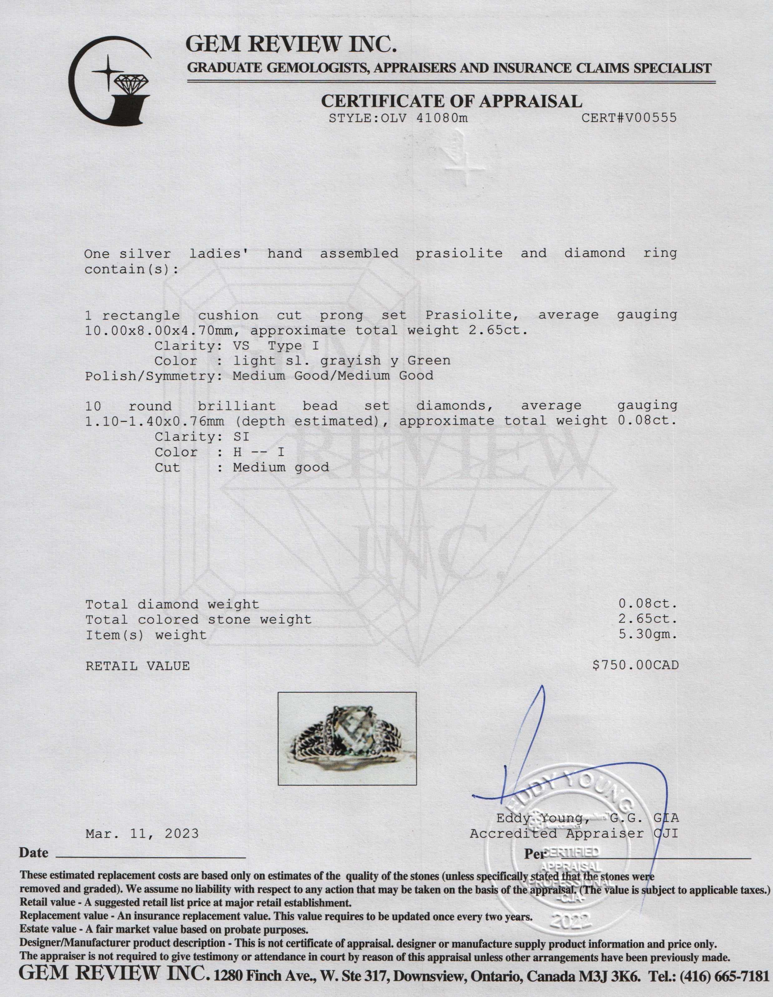 David Yurman Petite Wheaton Ring with Prasiolite & Diamonds