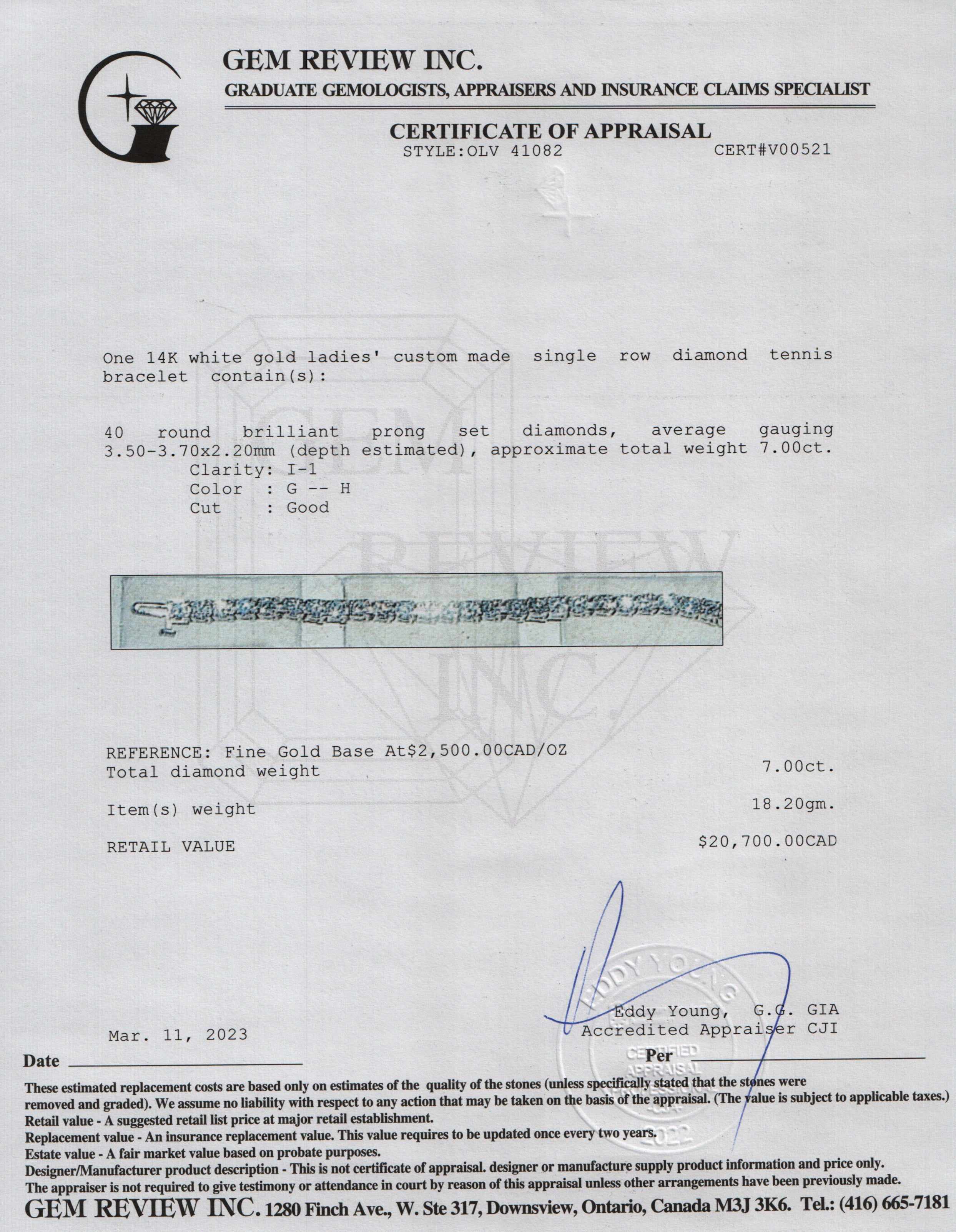 14k White Gold 7.00 tcw. Diamond Tennis Bracelet