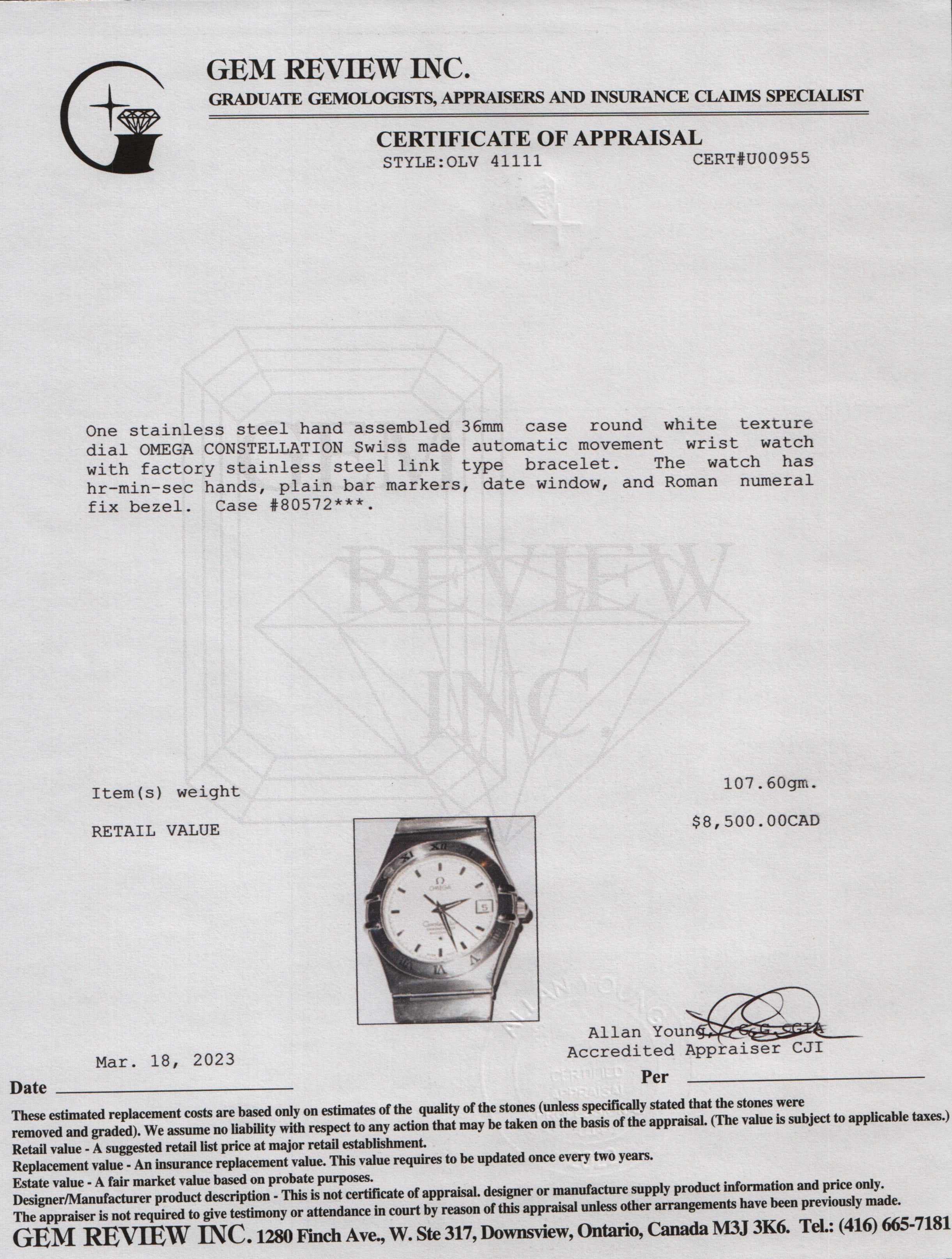 Omega Constellation Chronometer 36mm Automatic Watch