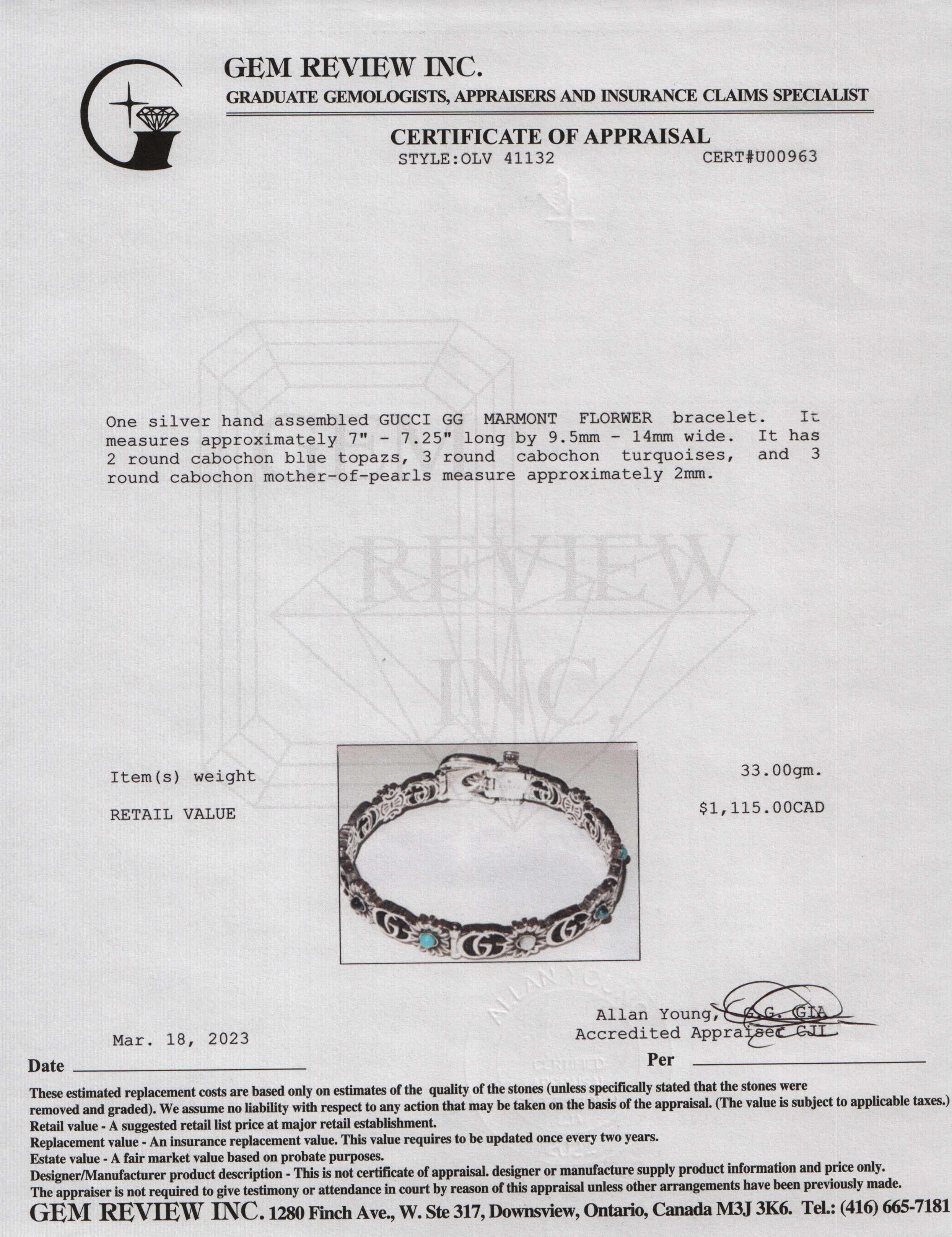 Gucci GG Marmont Silver Flower Bracelet w/ Box