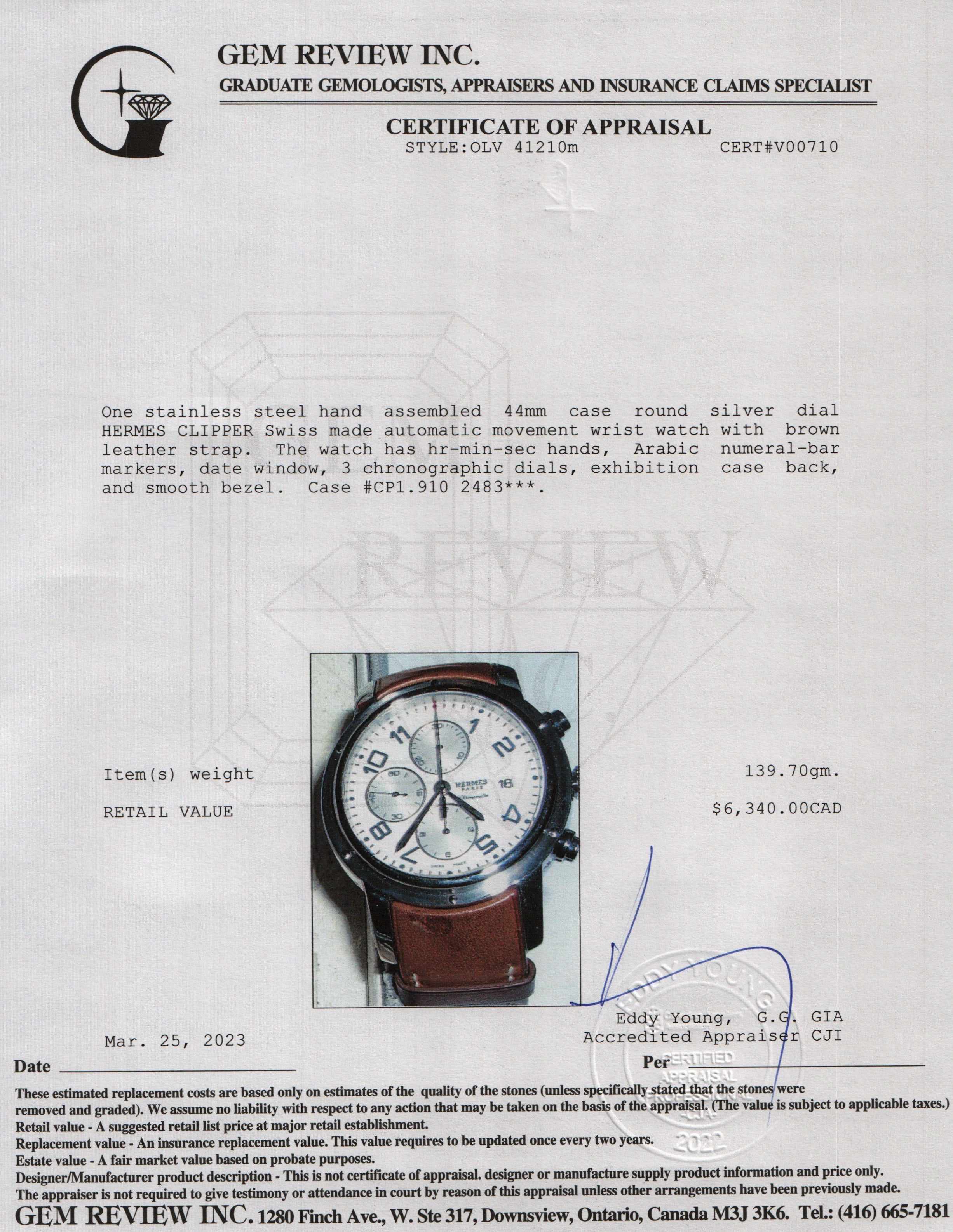 Hermes Clipper Chronograph Automatic 44 mm Watch