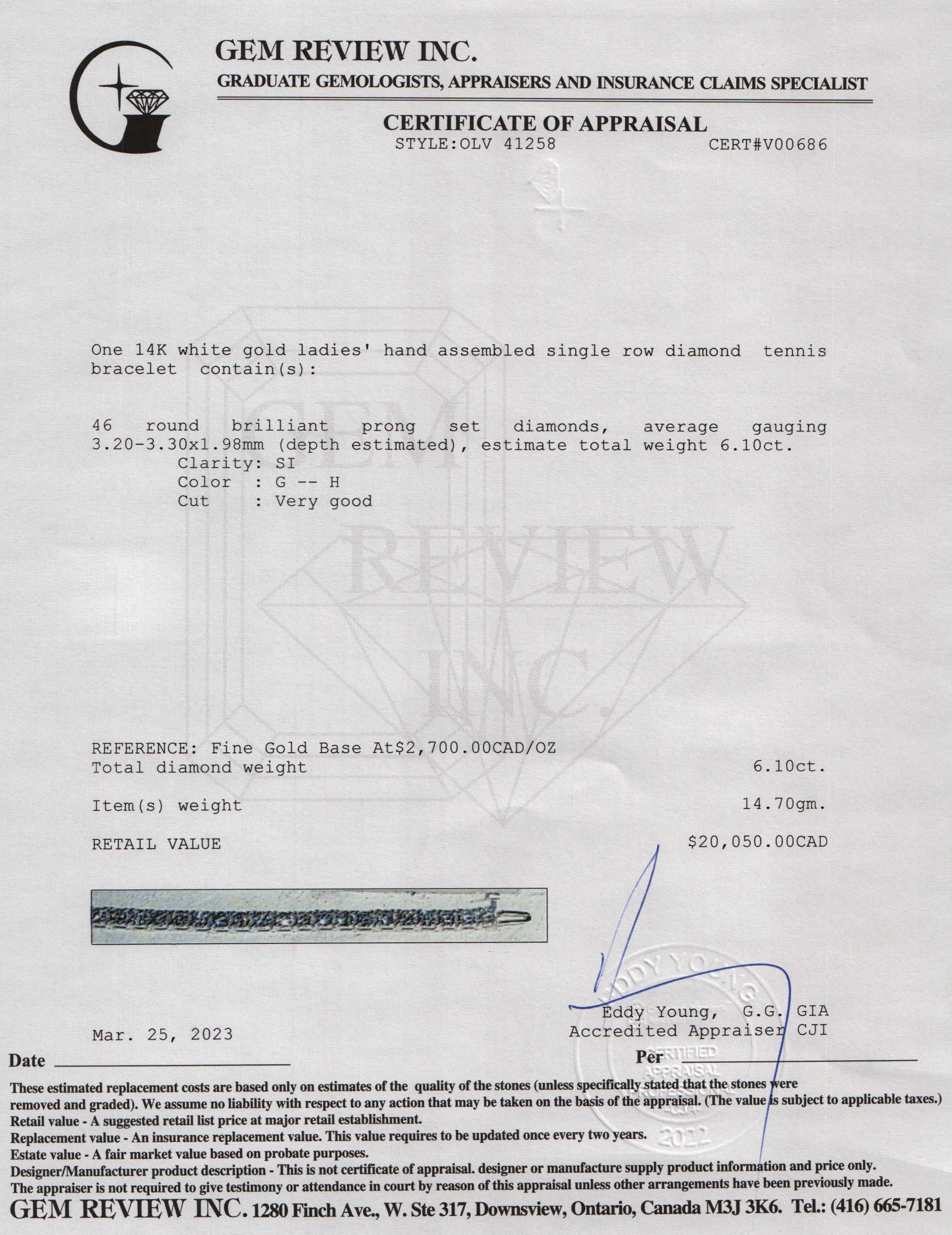 14k White Gold 6.10 tcw. Diamond Tennis Bracelet