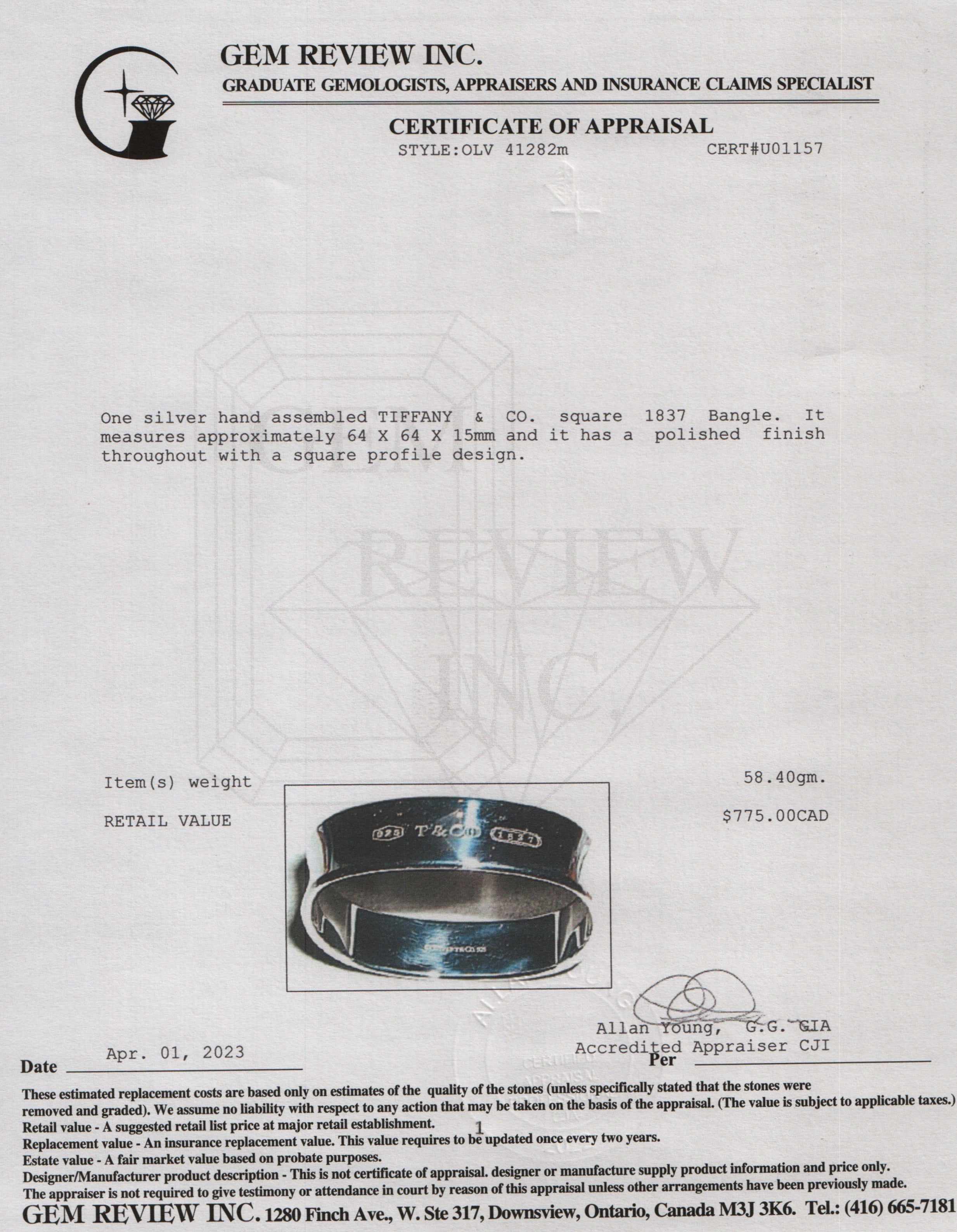 Tiffany & Co. Square 1837 Bangle Bracelet