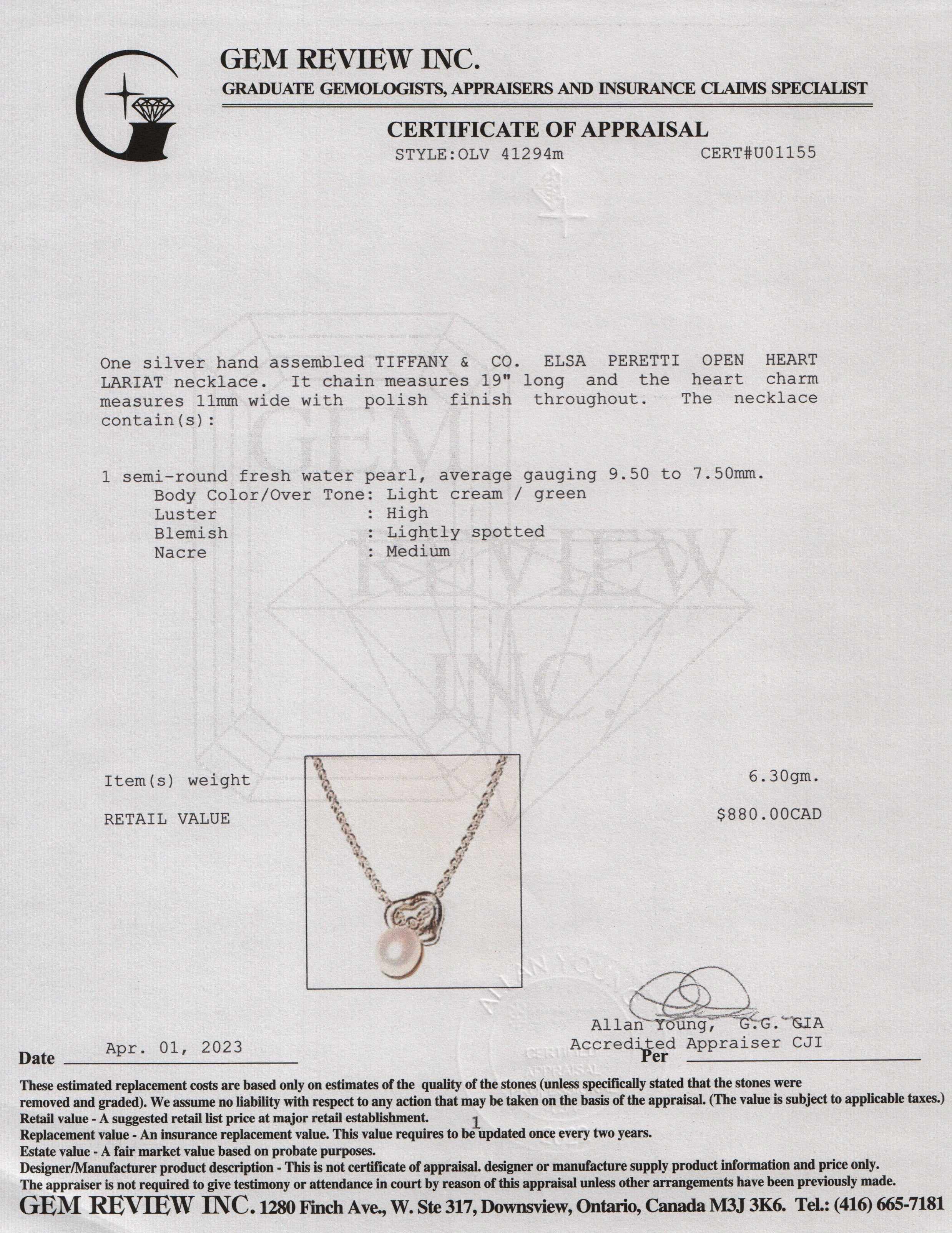 Tiffany & Co. Elsa Peretti Open Heart Lariat Necklace