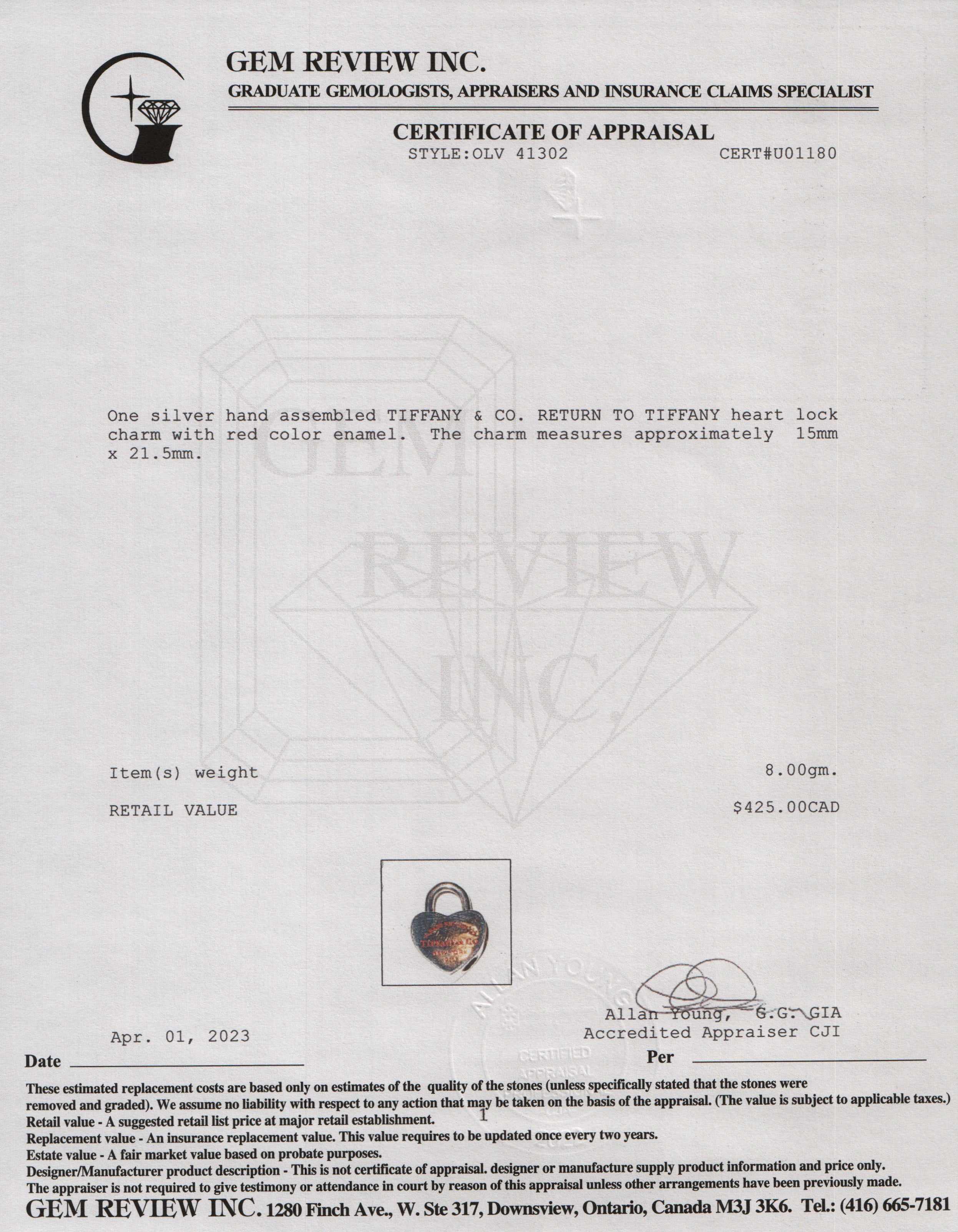 Tiffany & Co. Return To Tiffany Heart Lock Charm with Red Enamel
