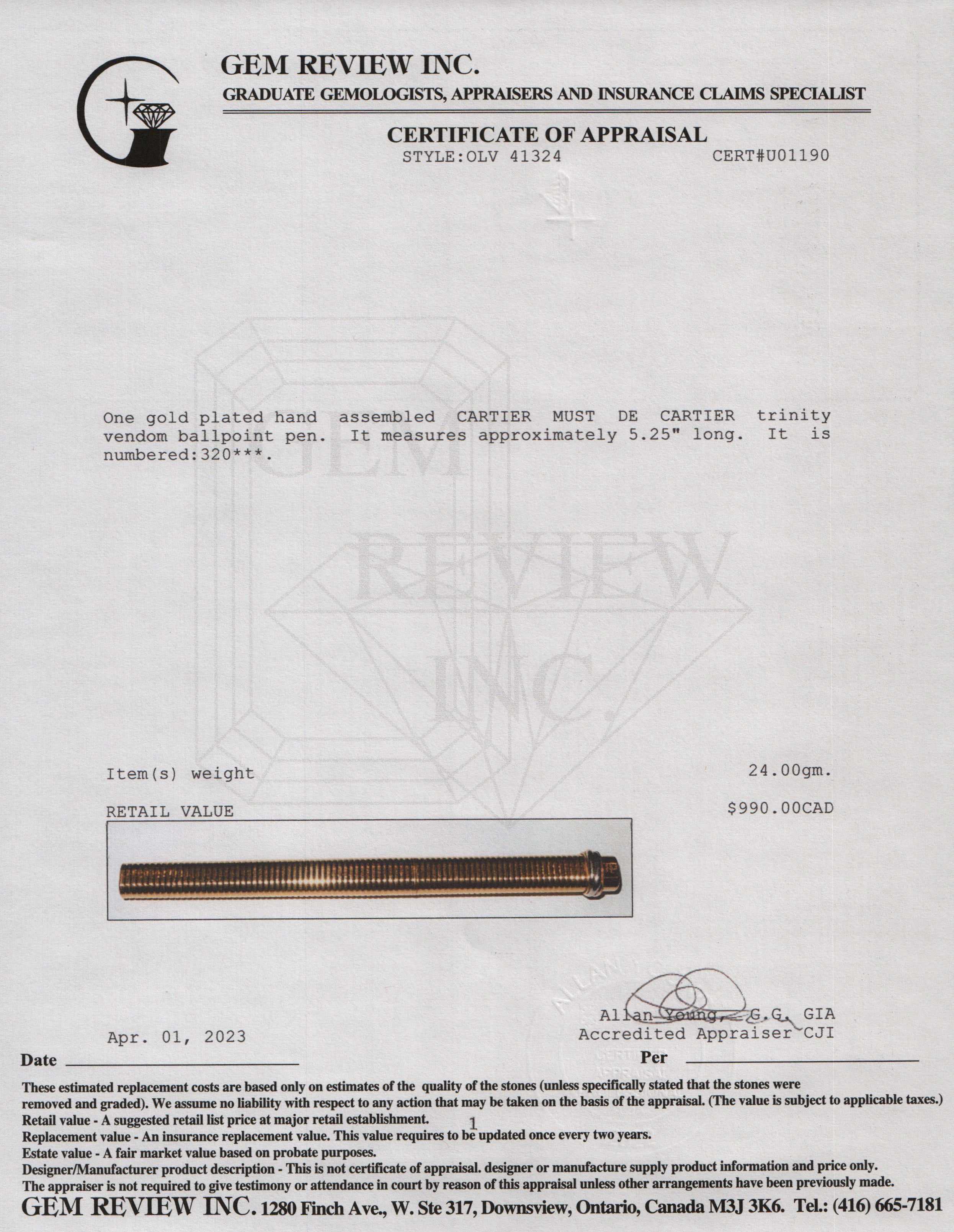 Cartier Must de Cartier Trinity Vendome Ballpoint Pen