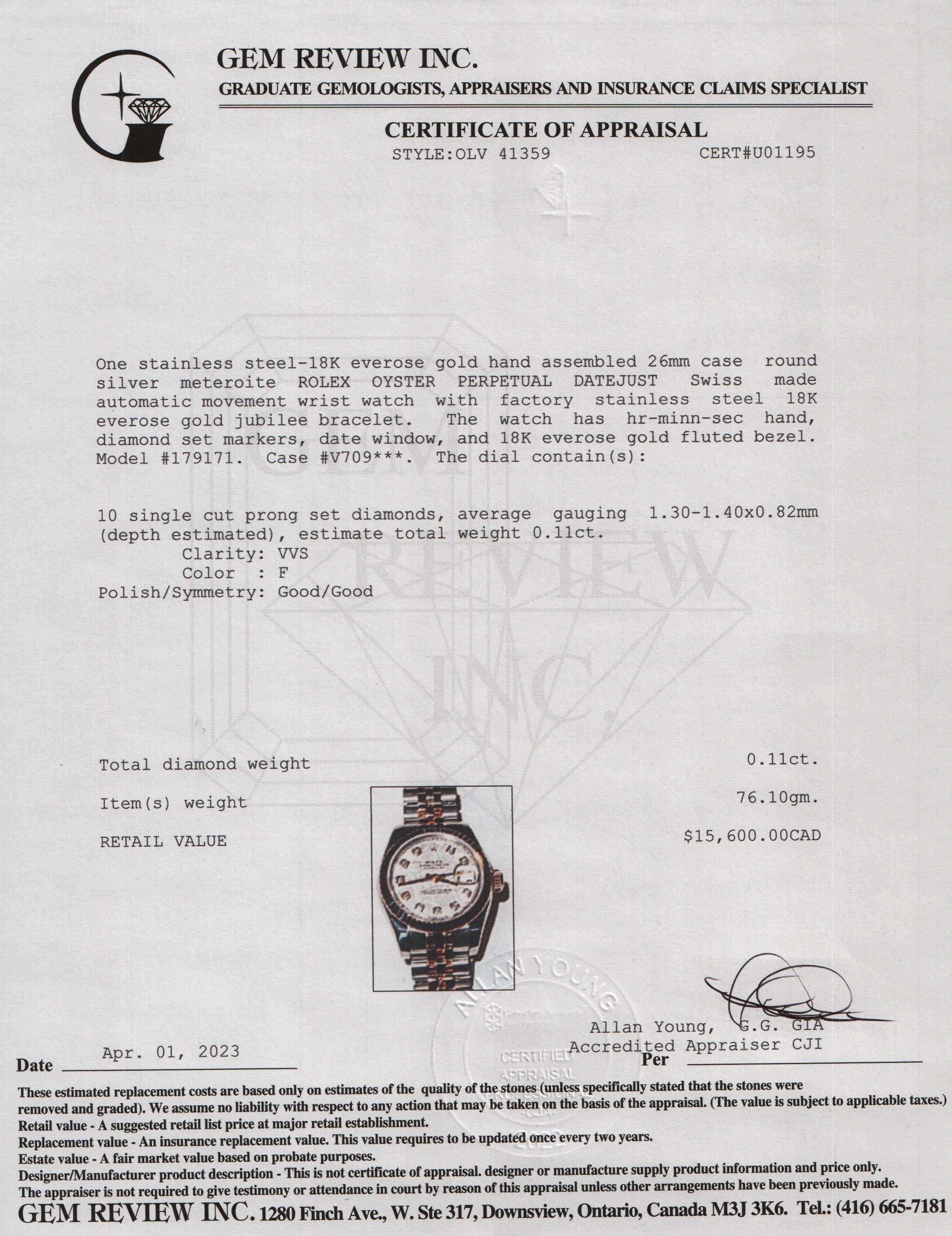 Rolex Two-Tone Datejust 26 mm Watch w/ Meteorite Diamond Dial