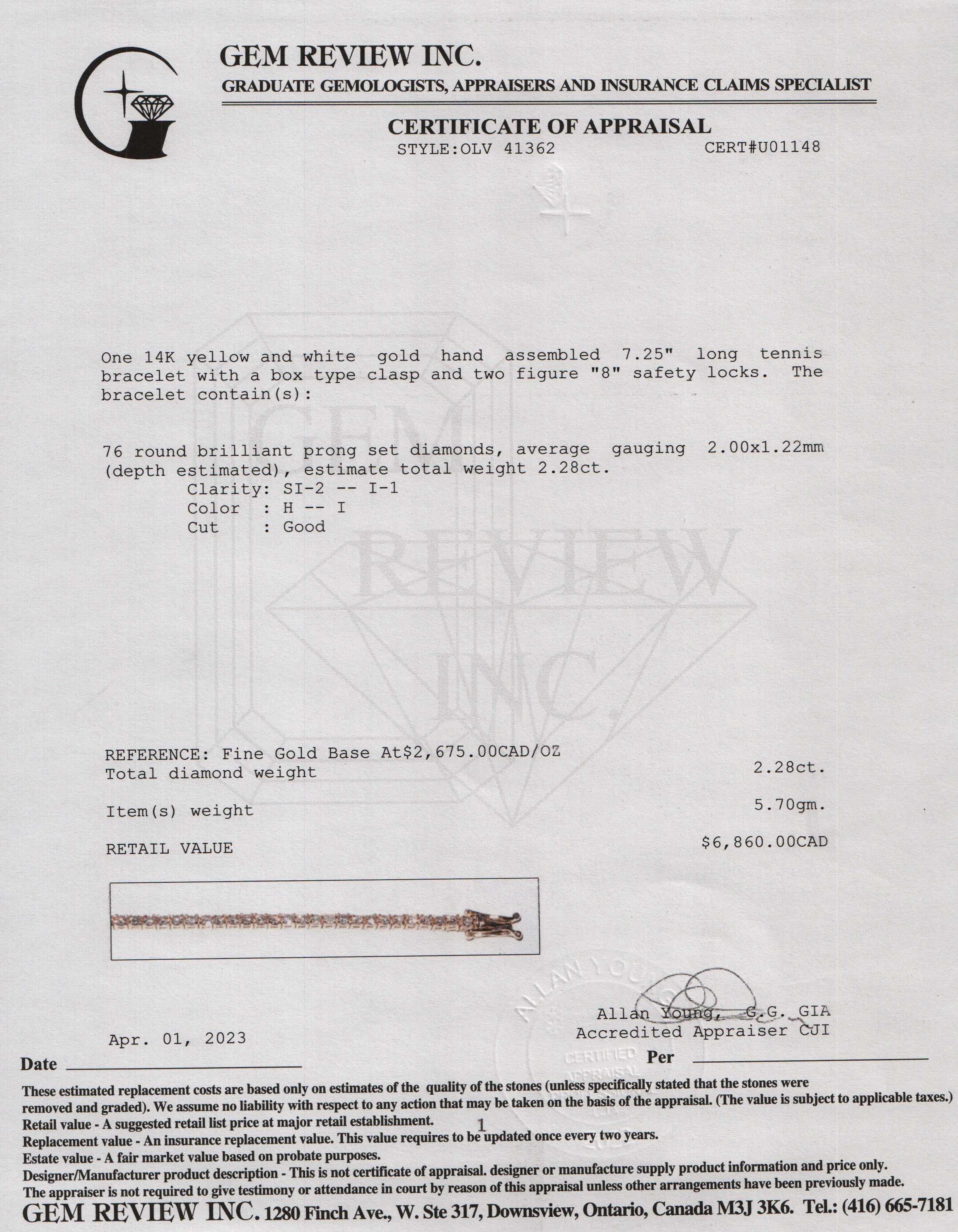 14k Yellow Gold Diamond Tennis Bracelet