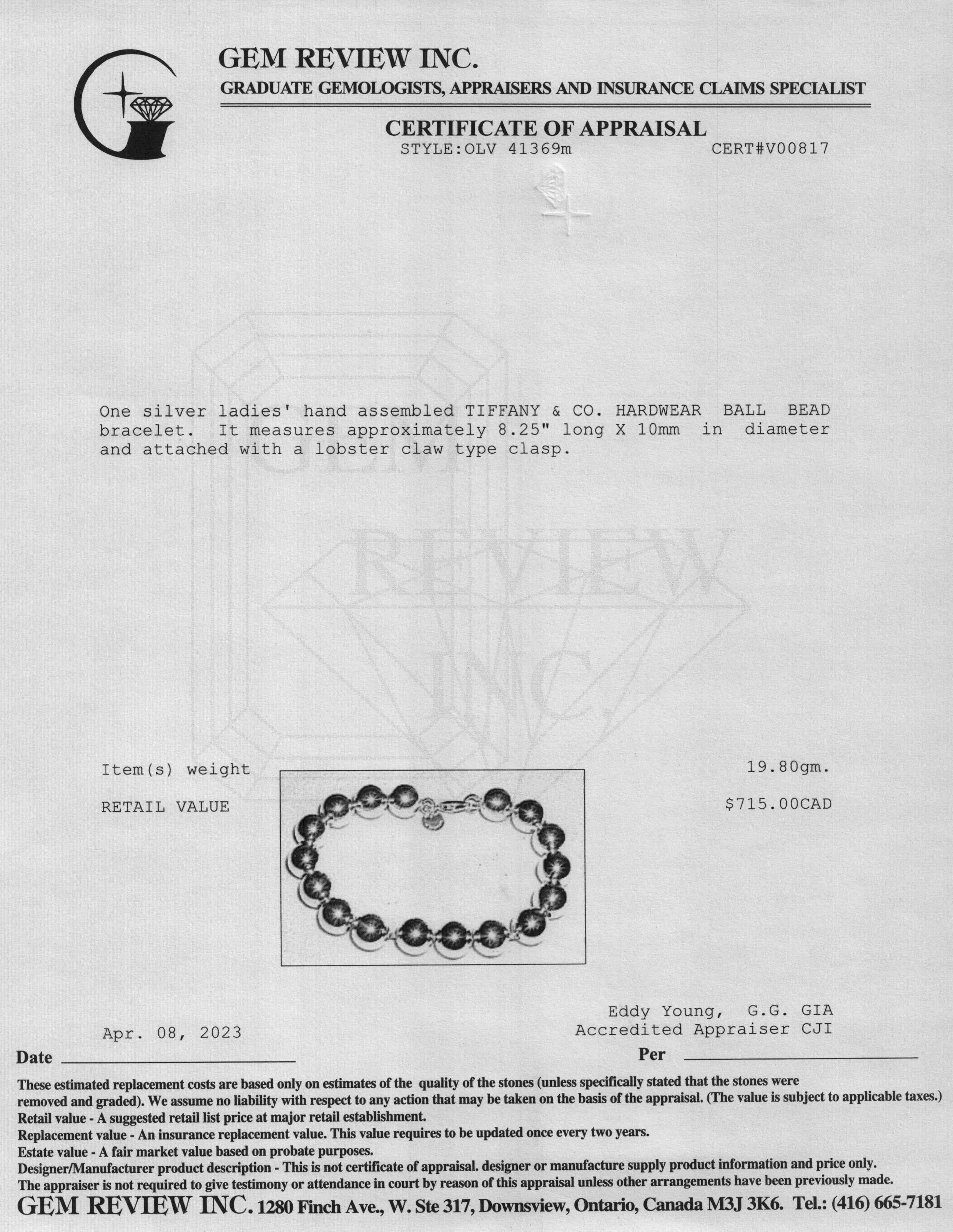 Tiffany & Co. Sterling Silver 10 mm HardWear Ball Bracelet