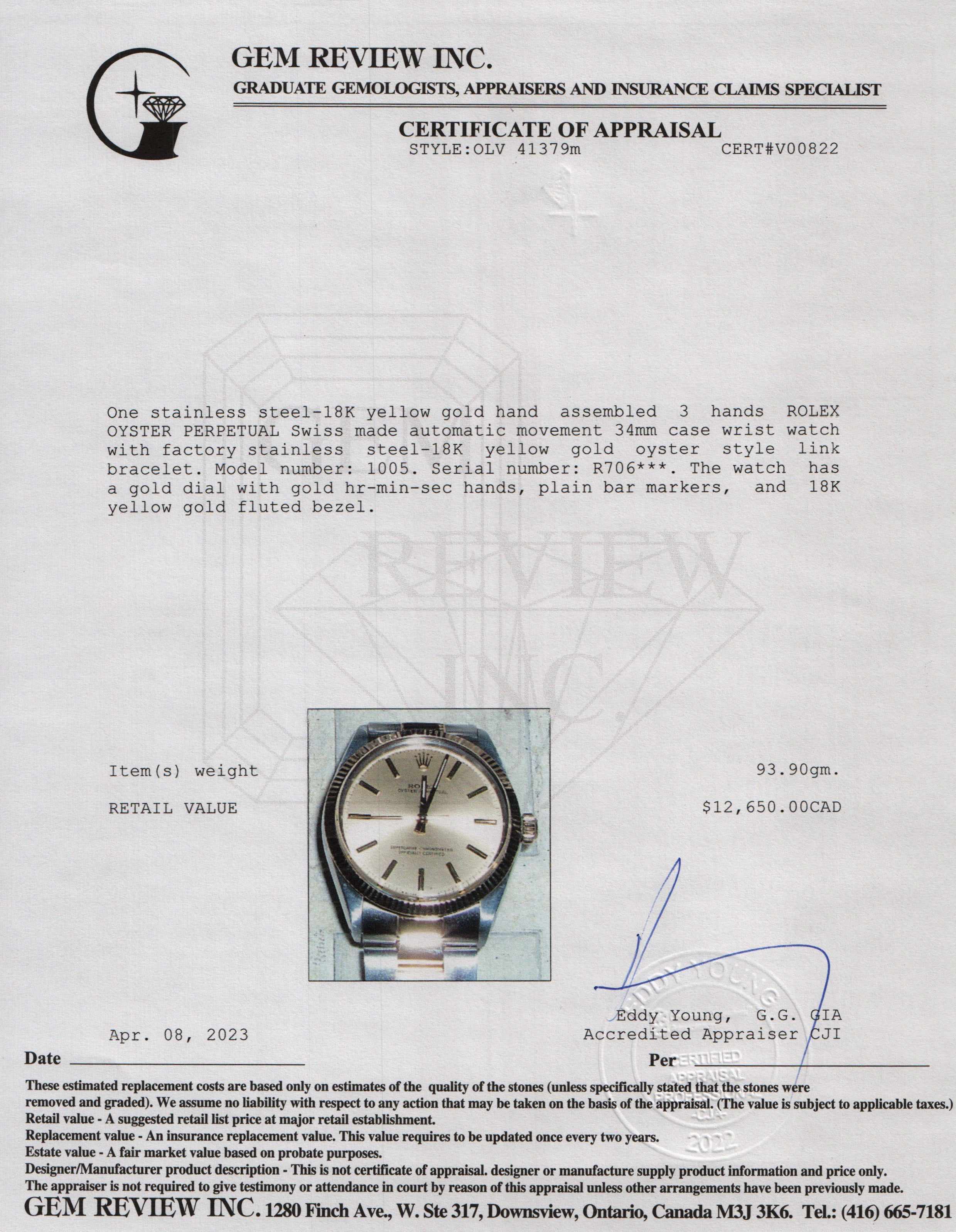 Rolex Two-Tone Oyster Perpetual 34 mm Watch w/ Box & Papers