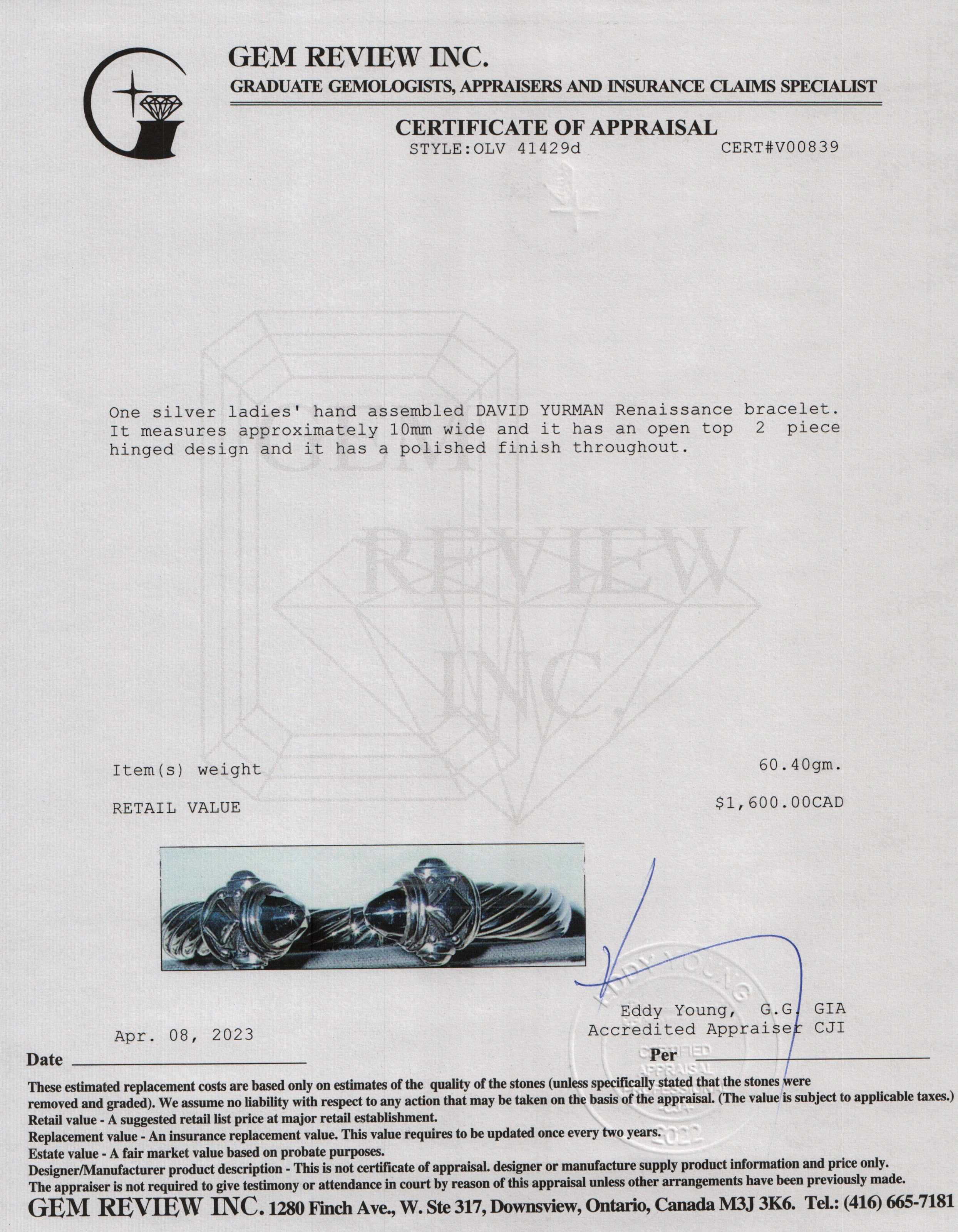 David Yurman Sterling Silver Renaissance Bracelet, 10 mm