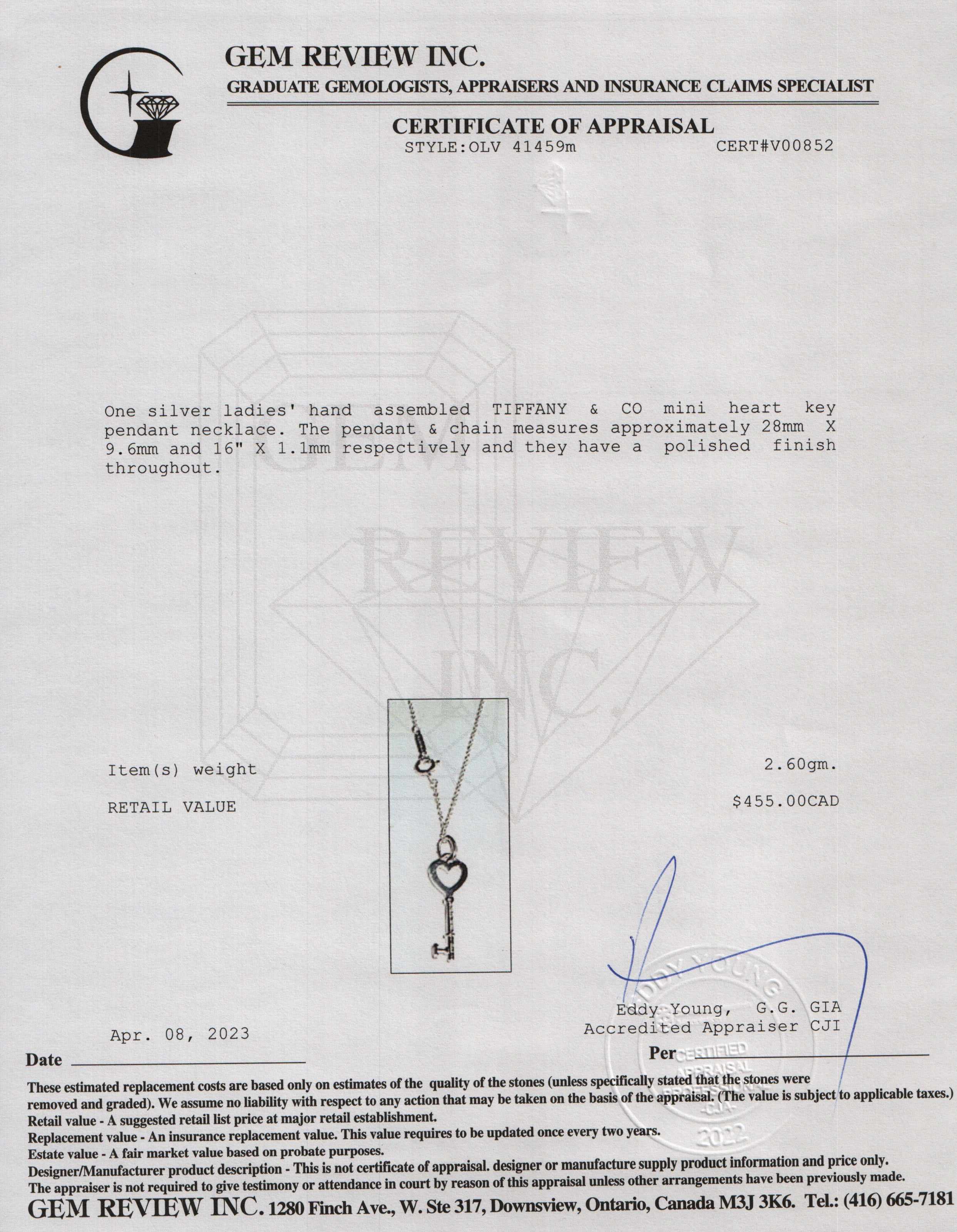 Tiffany & Co. Mini Heart Key Pendant Necklace