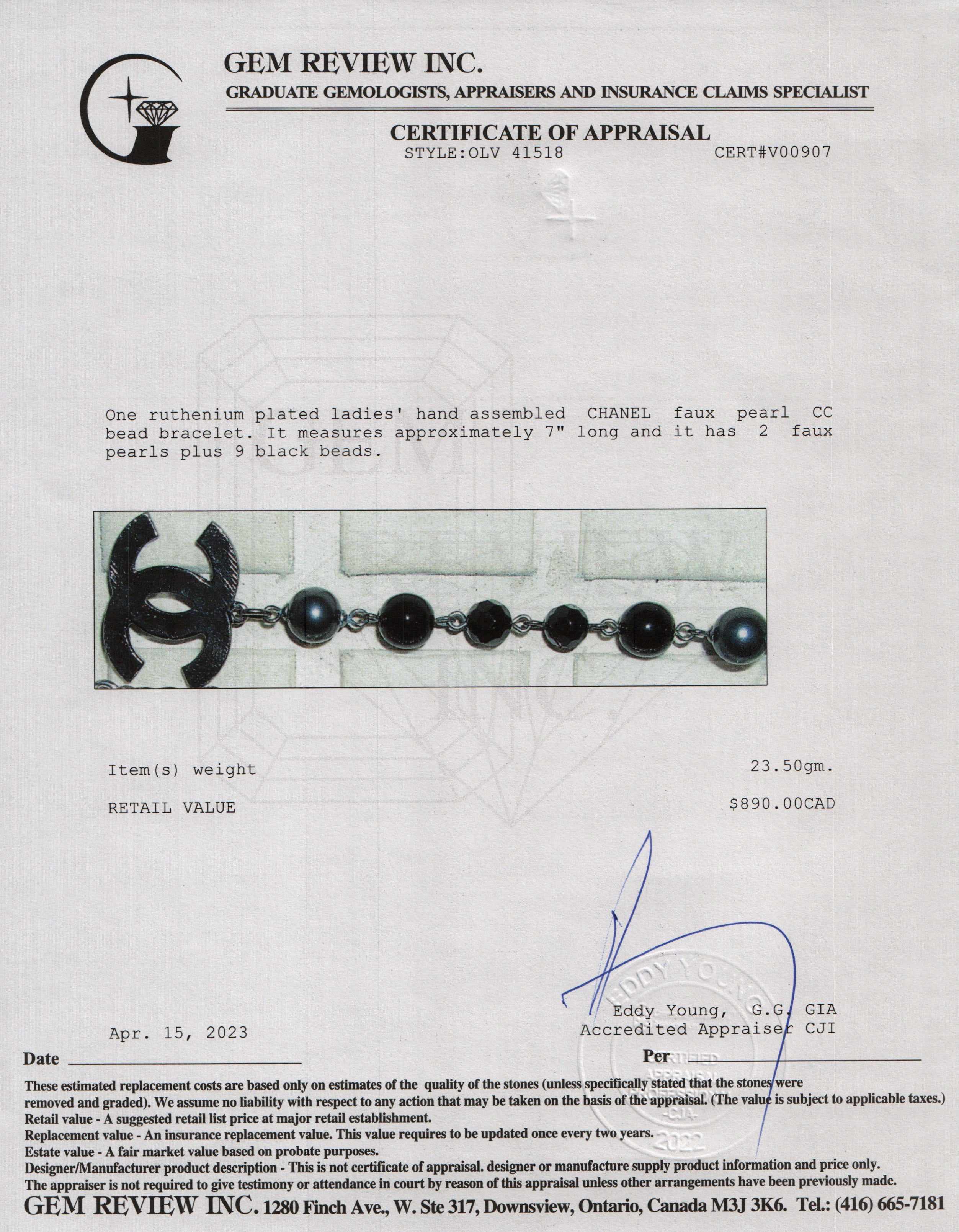 Chanel Faux Pearl CC Bead Bracelet