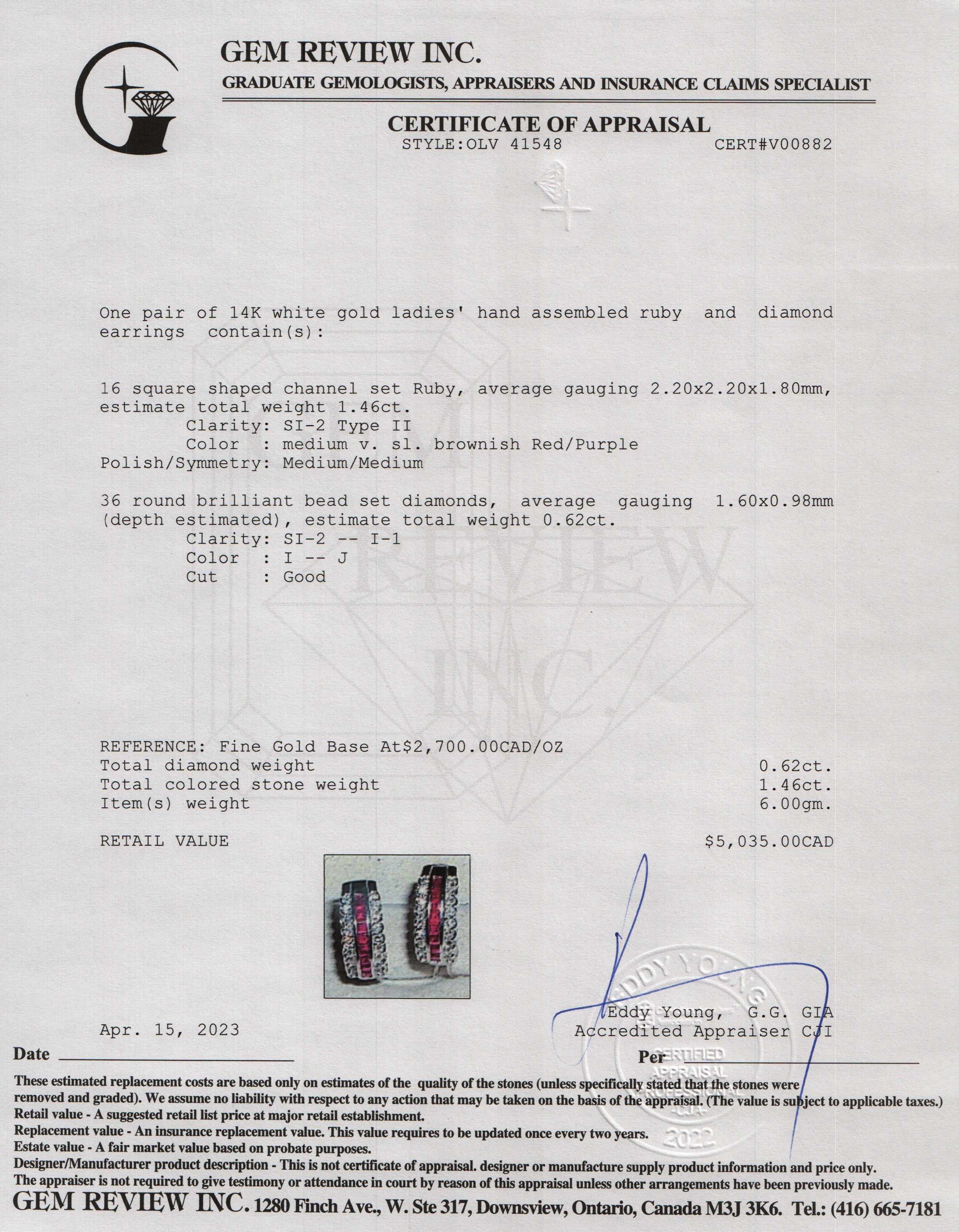 14k White Gold Ruby & Diamond Earrings