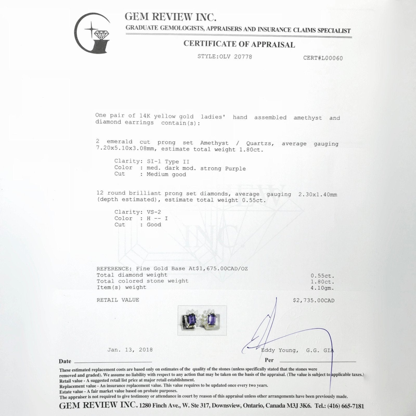 Amethyst and Diamond Earrings in 14kt Yellow Gold