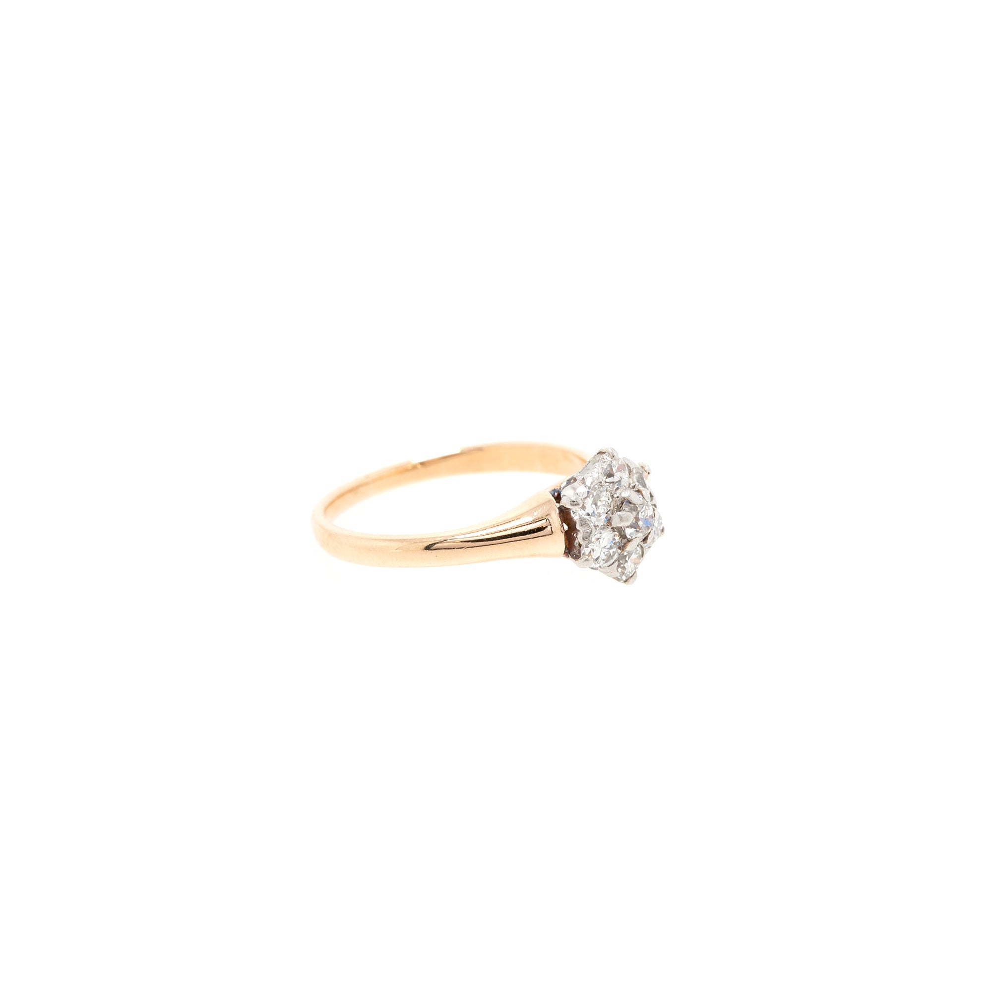 Antique 14k Yellow Gold Diamond Cluster Ring