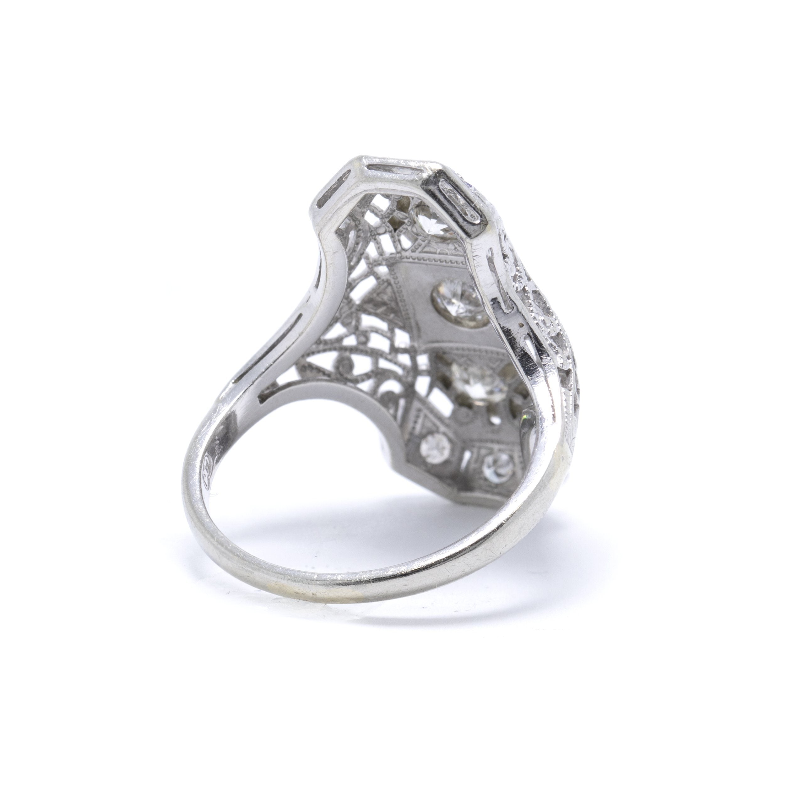 Antique 18k White Gold Filigree Diamond Ring