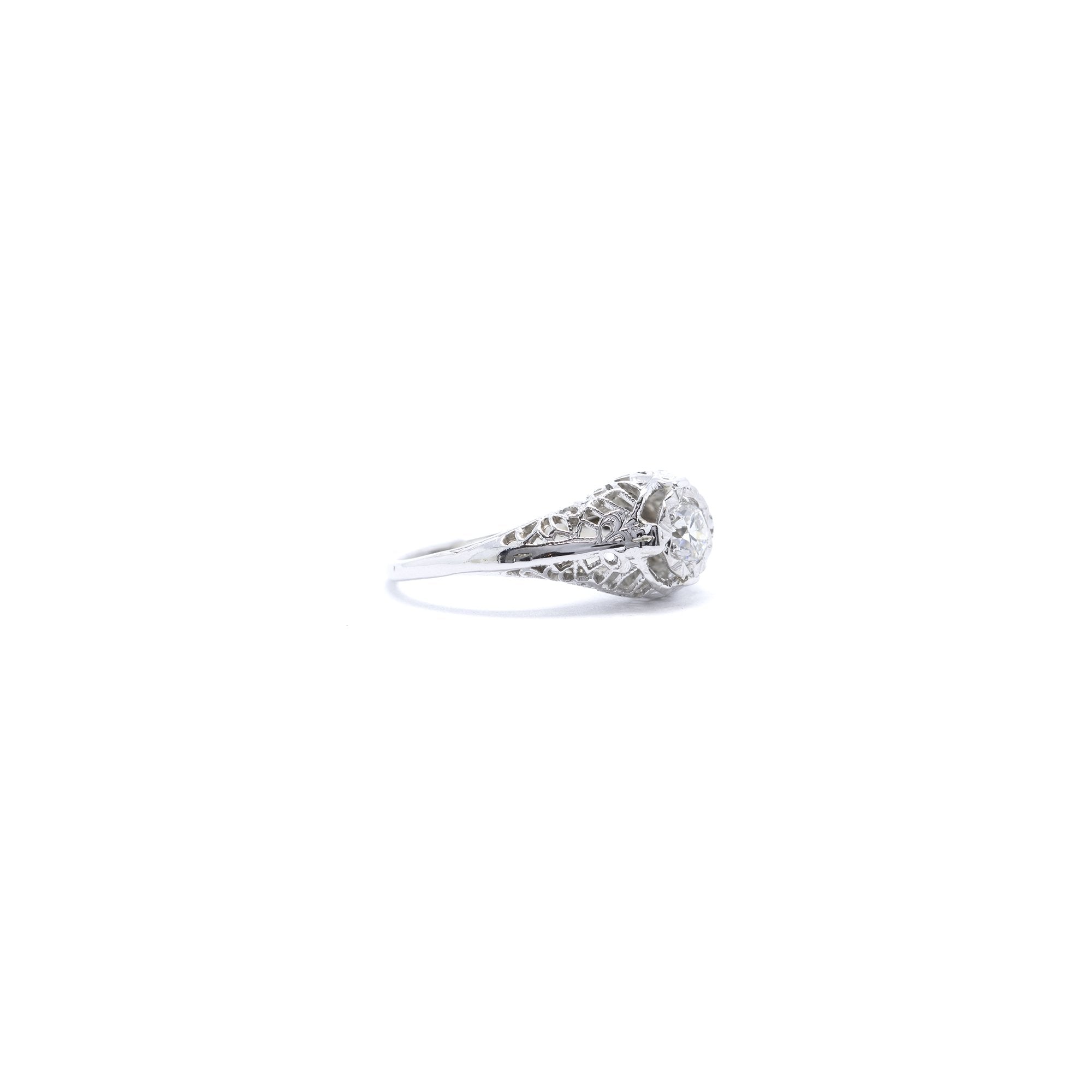 Antique 18k White Gold Filigree Solitaire Diamond Ring