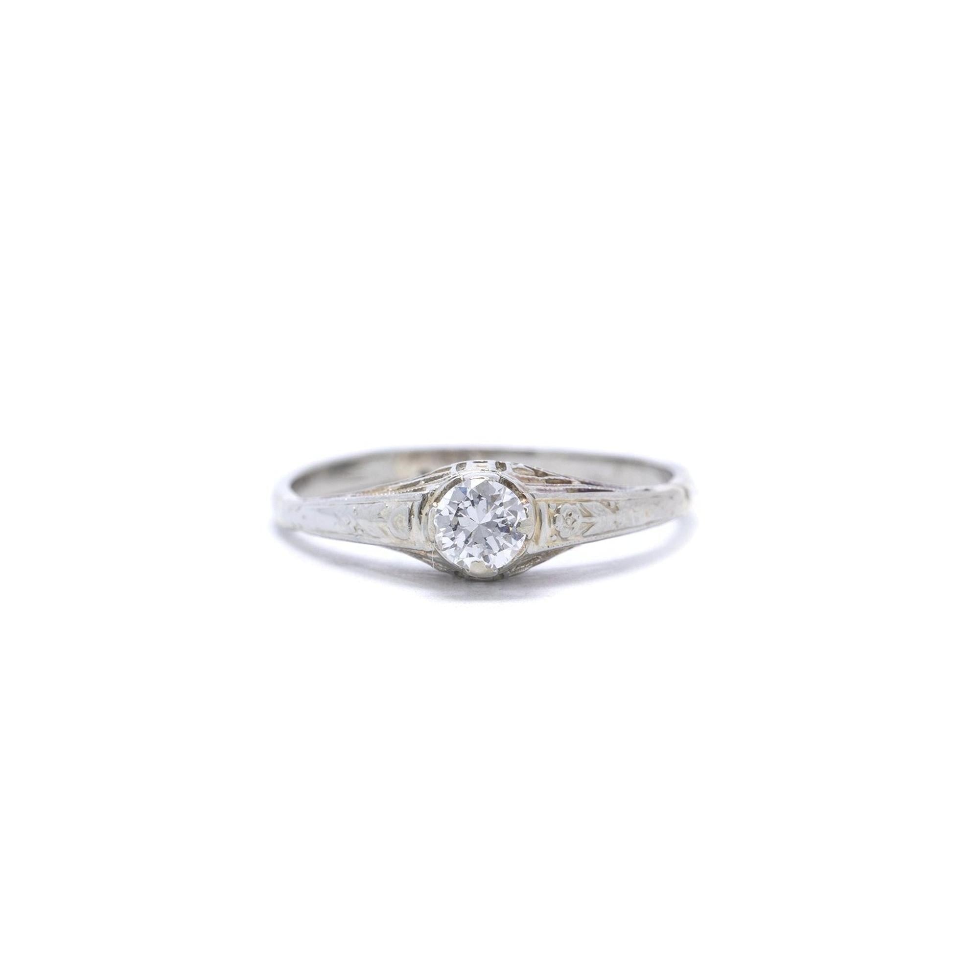 Antique 18k White Gold Filigree Solitaire Diamond Ring