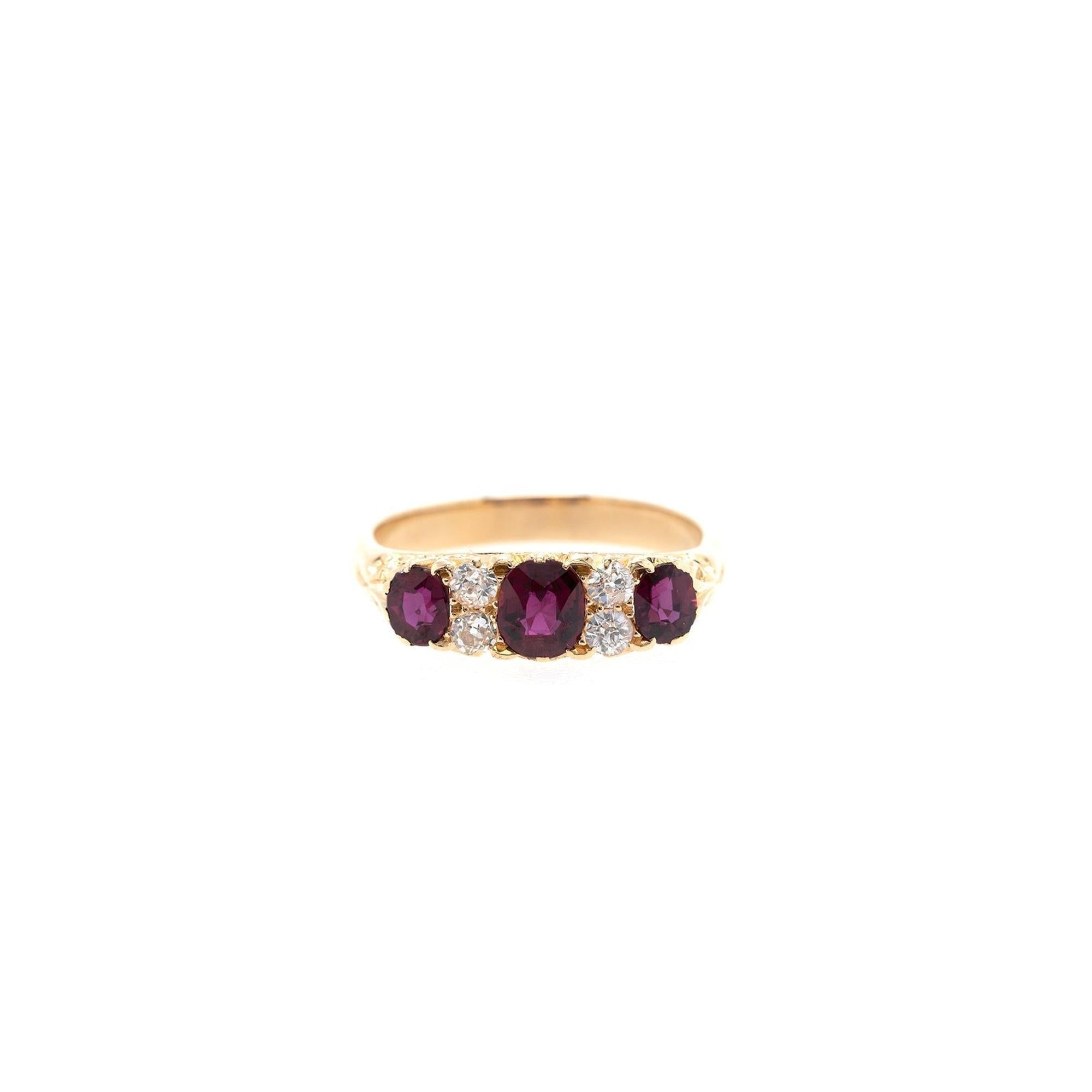 Antique 18k Yellow Gold Ruby and Diamond Ring