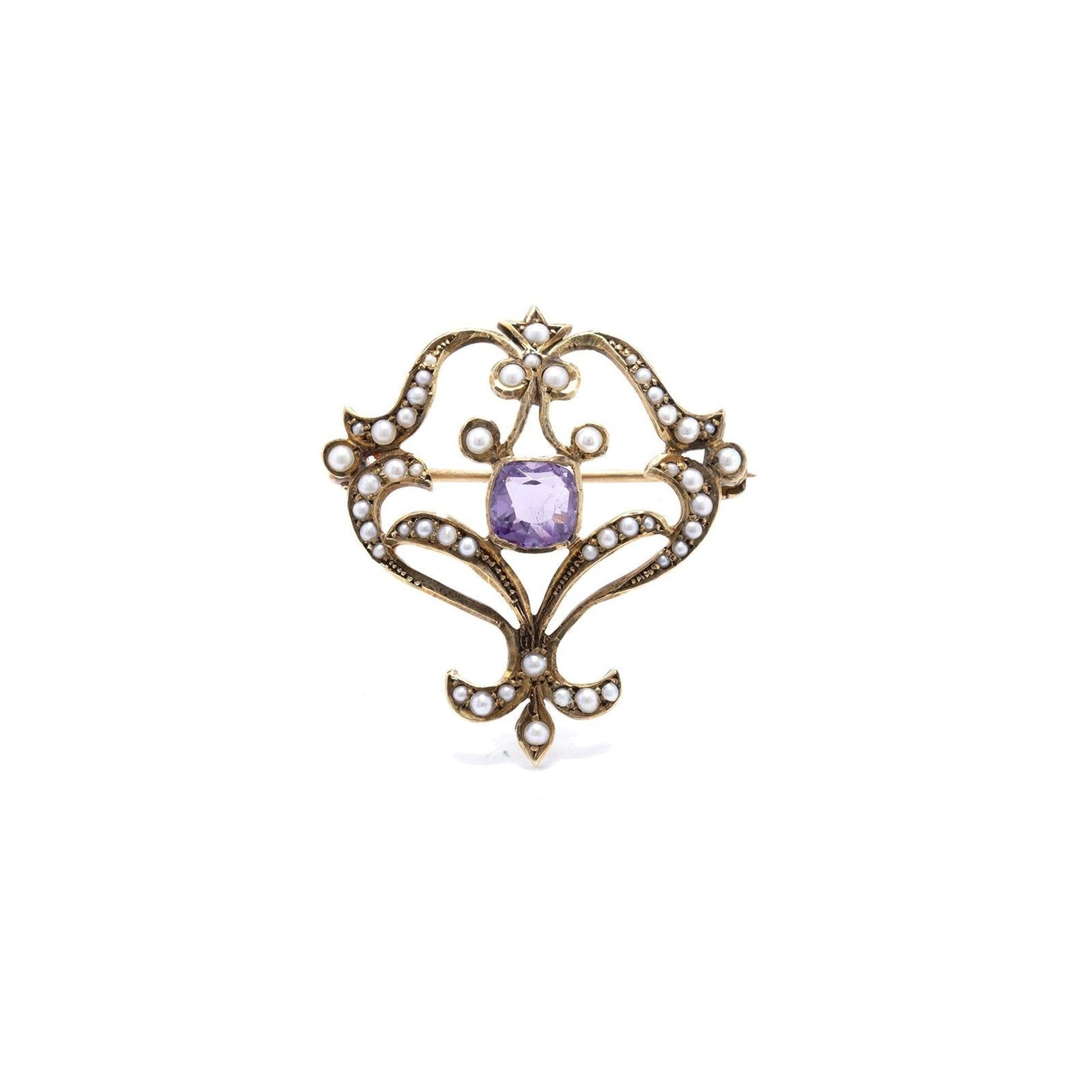 Antique Amethyst & Seed Pearl Brooch