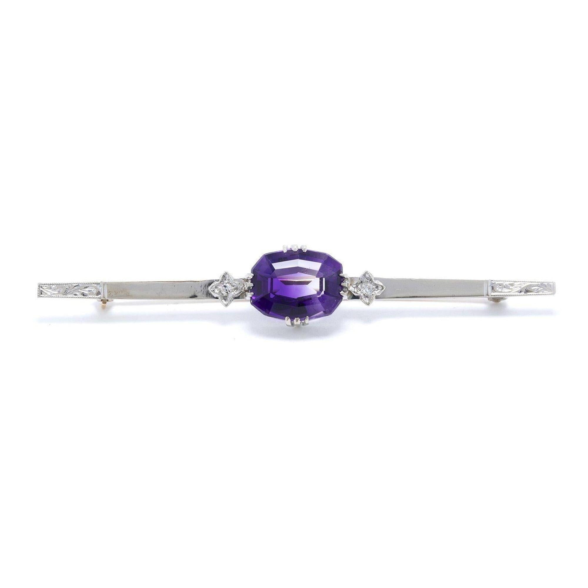 Antique Amethyst and Diamond Bar Brooch