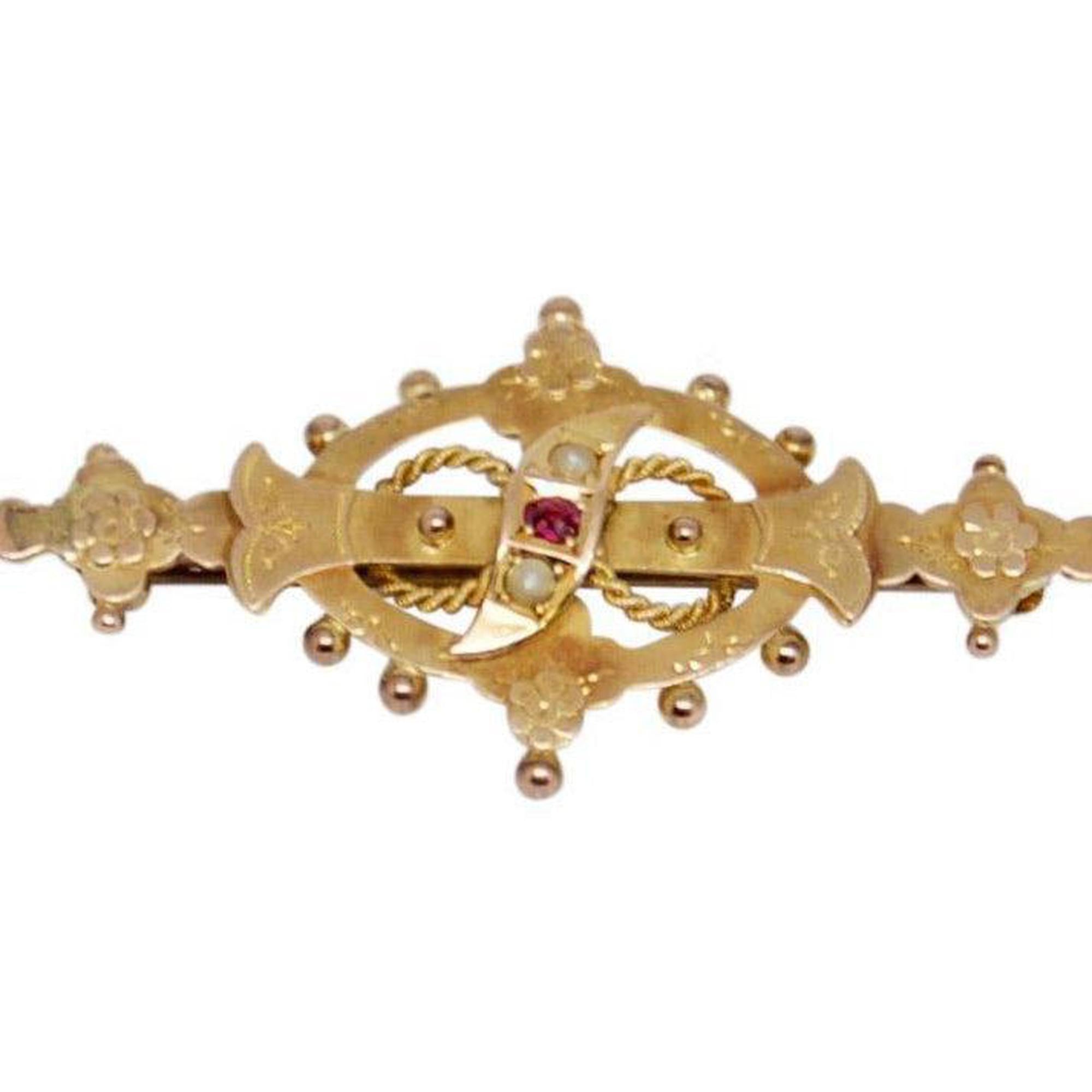 Antique Art Deco Bar Brooch with Rhodolite