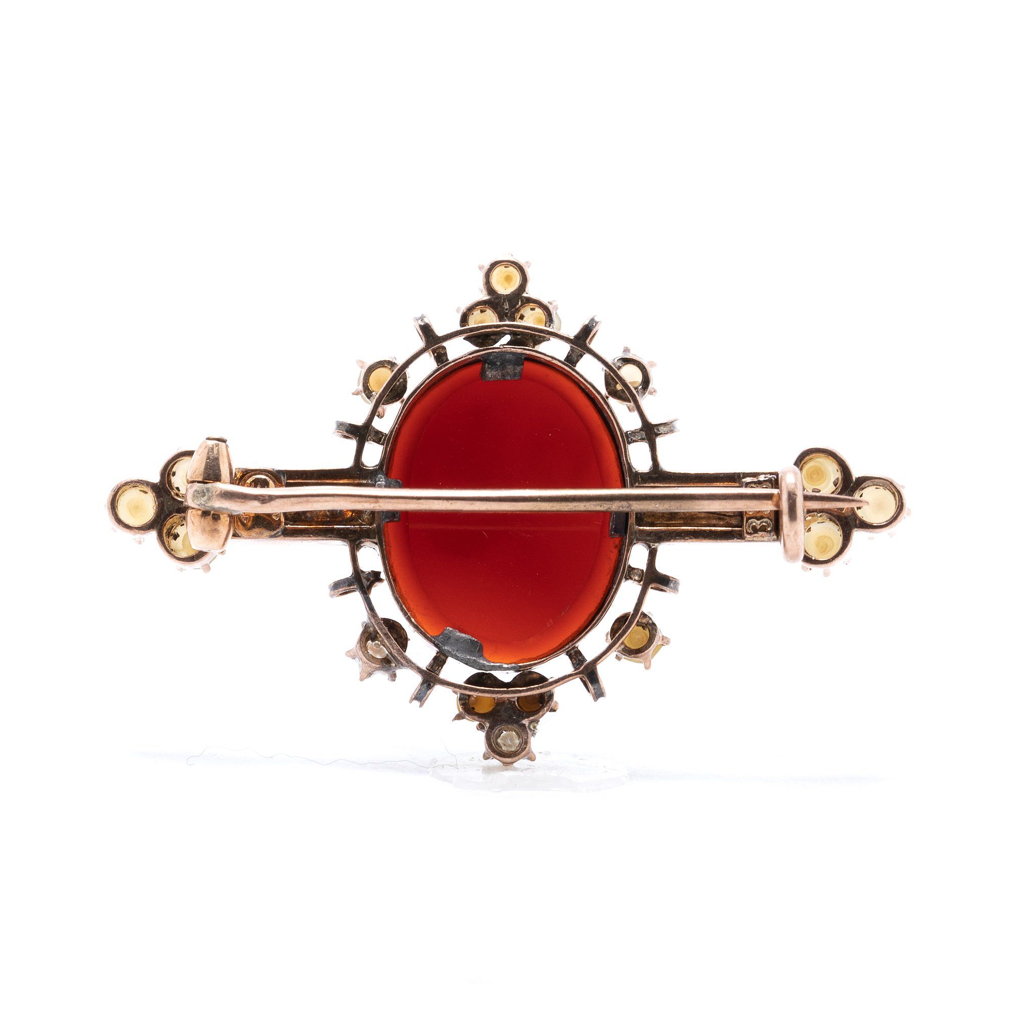 Antique Art Deco Carnelian & Seed Pearl Brooch