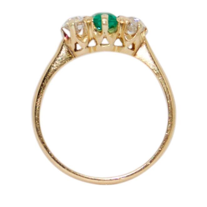 Antique Art Deco Emerald and Diamond Three Stone Ring